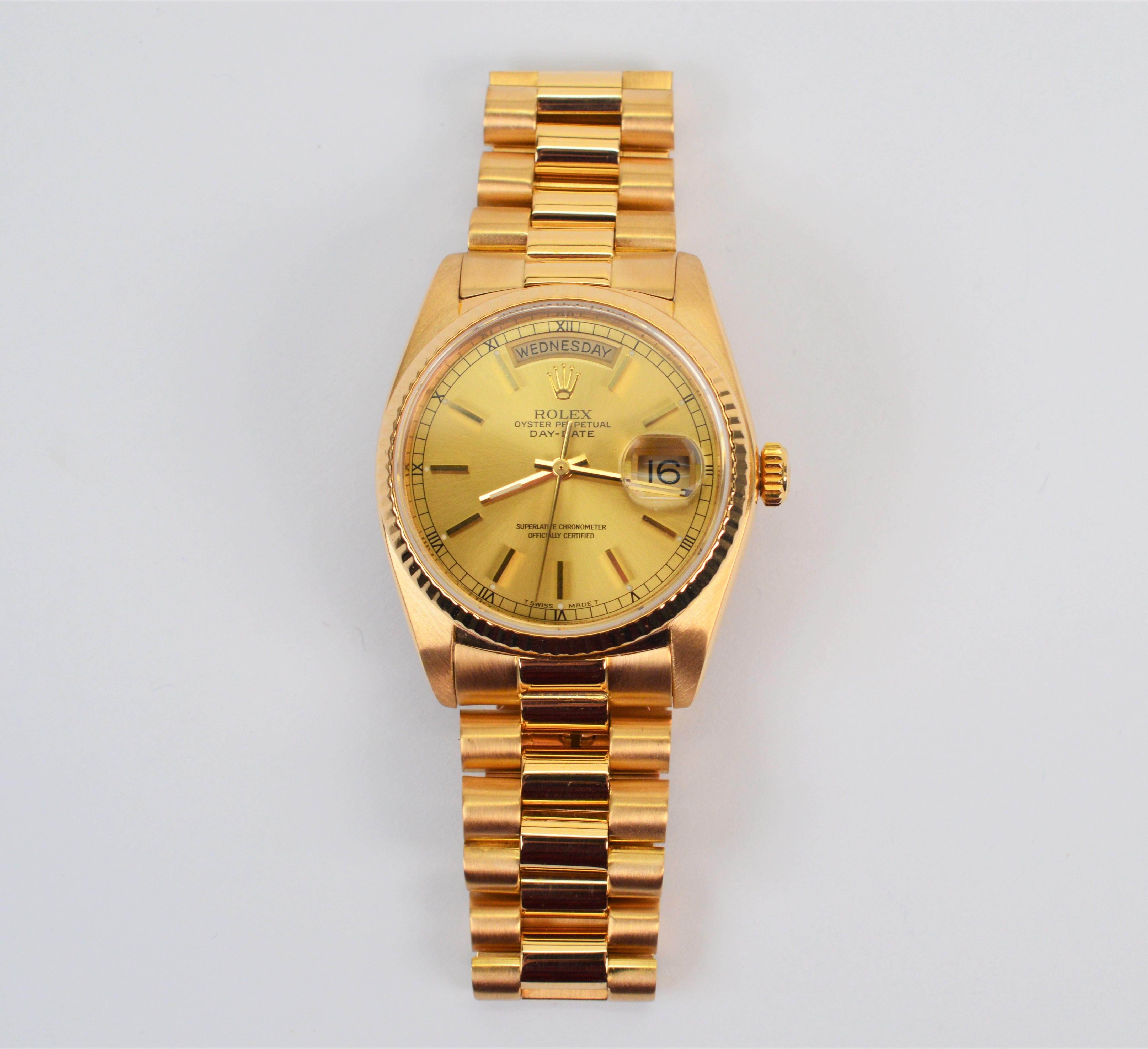 Rolex 18 Kt Yellow Gold President 3055 Men's Wrist Watch w Bracelet, Box, Papers For Sale 10