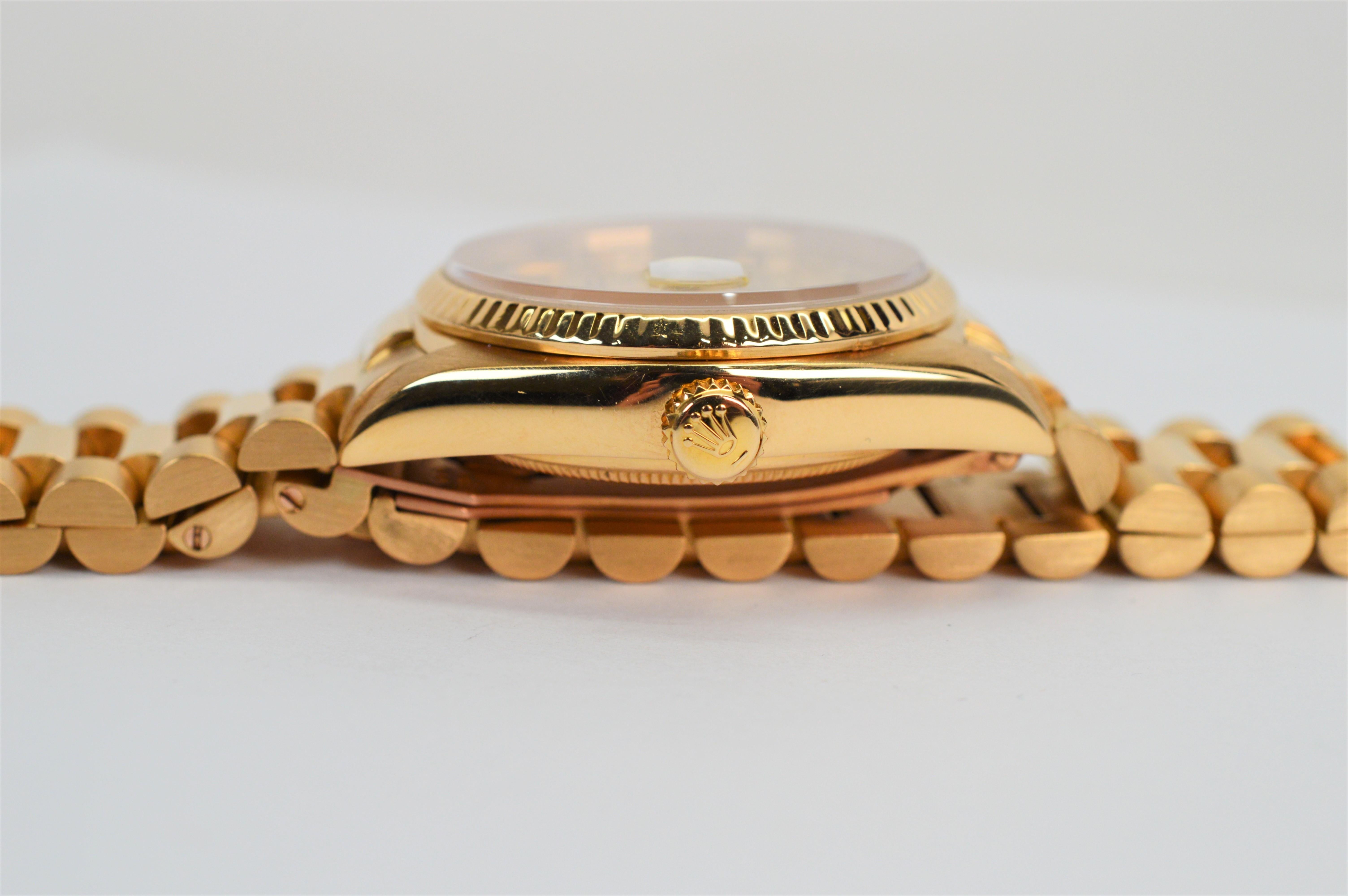 Rolex 18 Kt Yellow Gold President 3055 Men's Wrist Watch w Bracelet, Box, Papers en vente 11