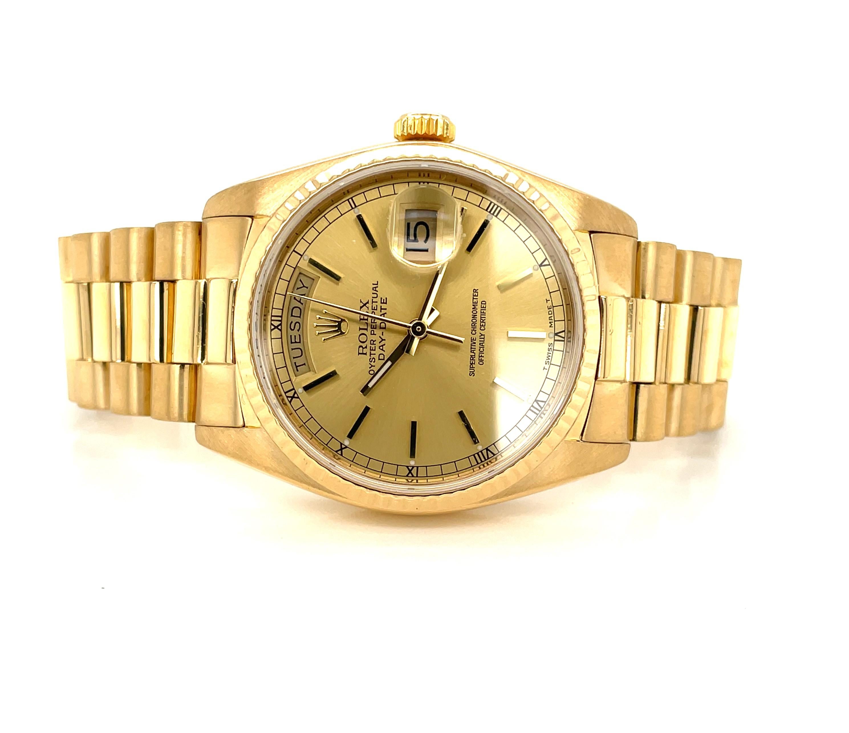 Rolex 18 Kt Gelbgold President 3055 Herrenarmbanduhr mit Armband, Box, Papieren im Angebot 1