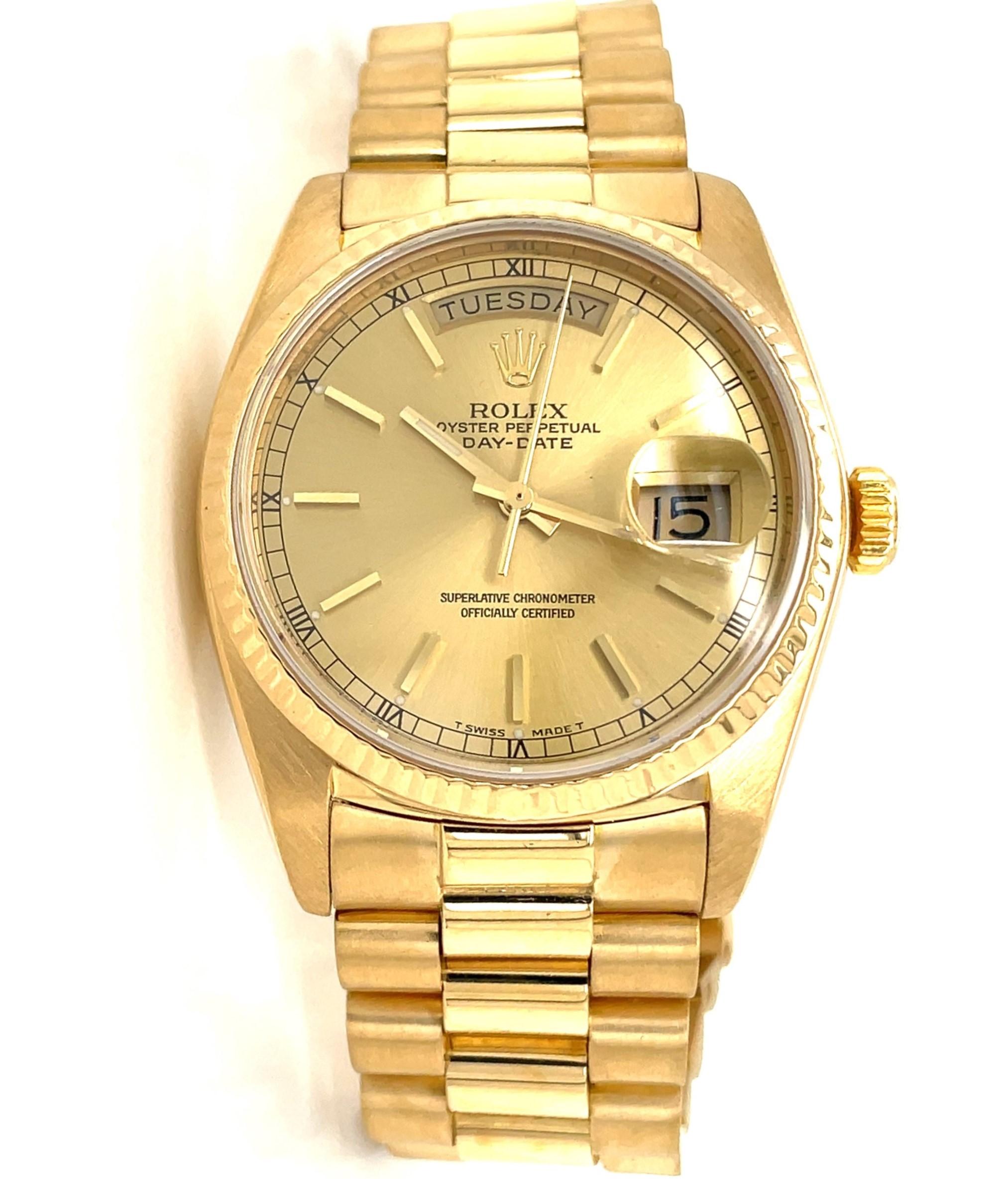Rolex 18 Kt Yellow Gold President 3055 Men's Wrist Watch w Bracelet, Box, Papers Pour hommes en vente