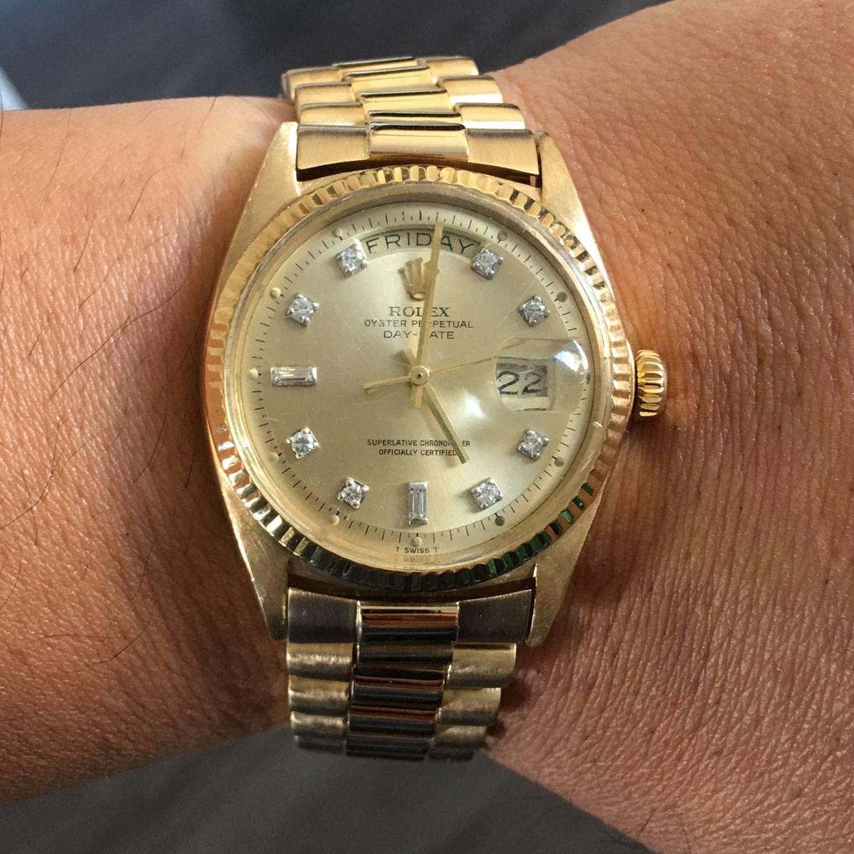  Rolex yellow gold Diamond Presidential 1803 Day Date Automatic Wristwatch In Excellent Condition In Boca Raton, FL