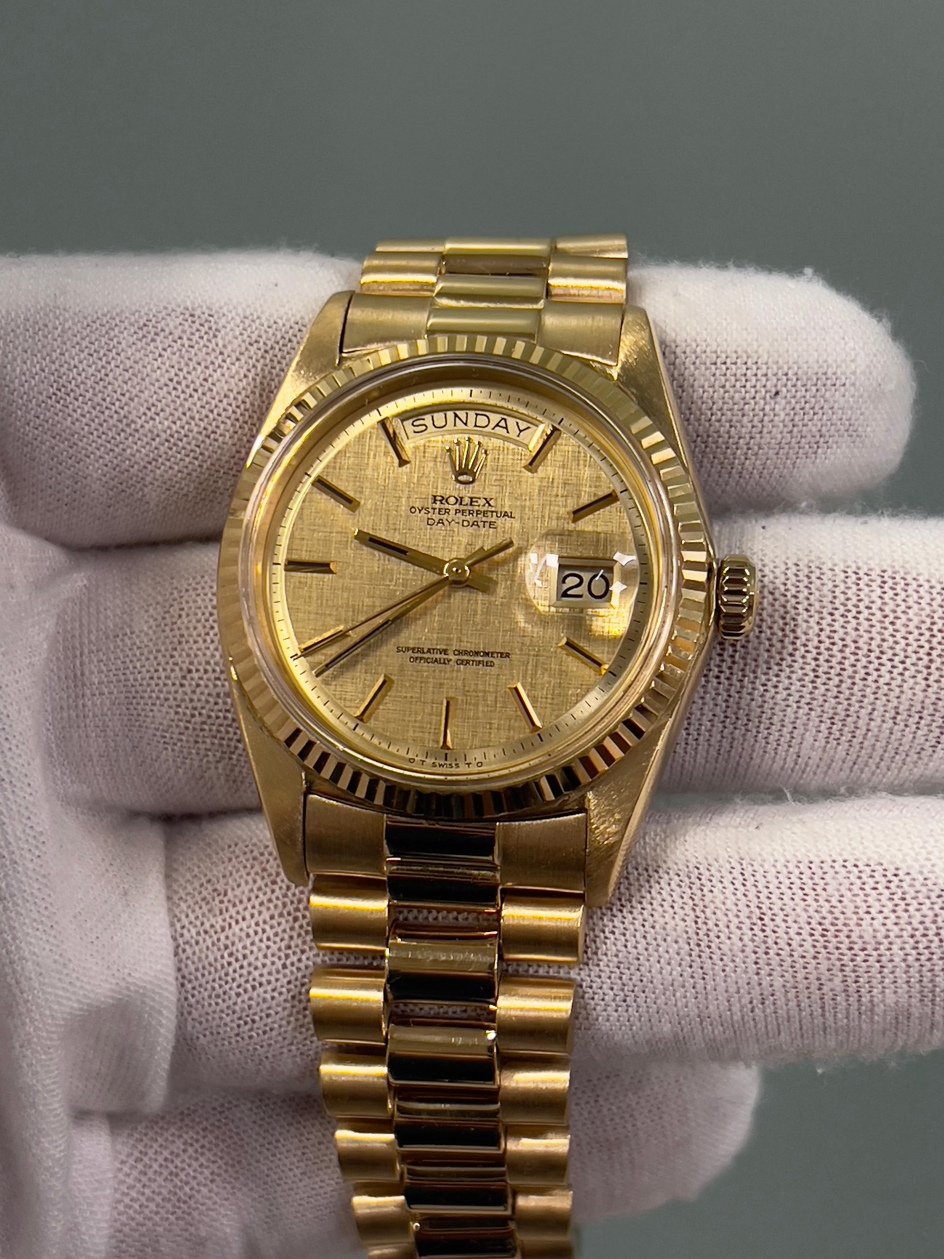 Rolex 1803 President Day Date 36mm Champagne Linen Pie Pan Dial 18K Yellow Gold 1