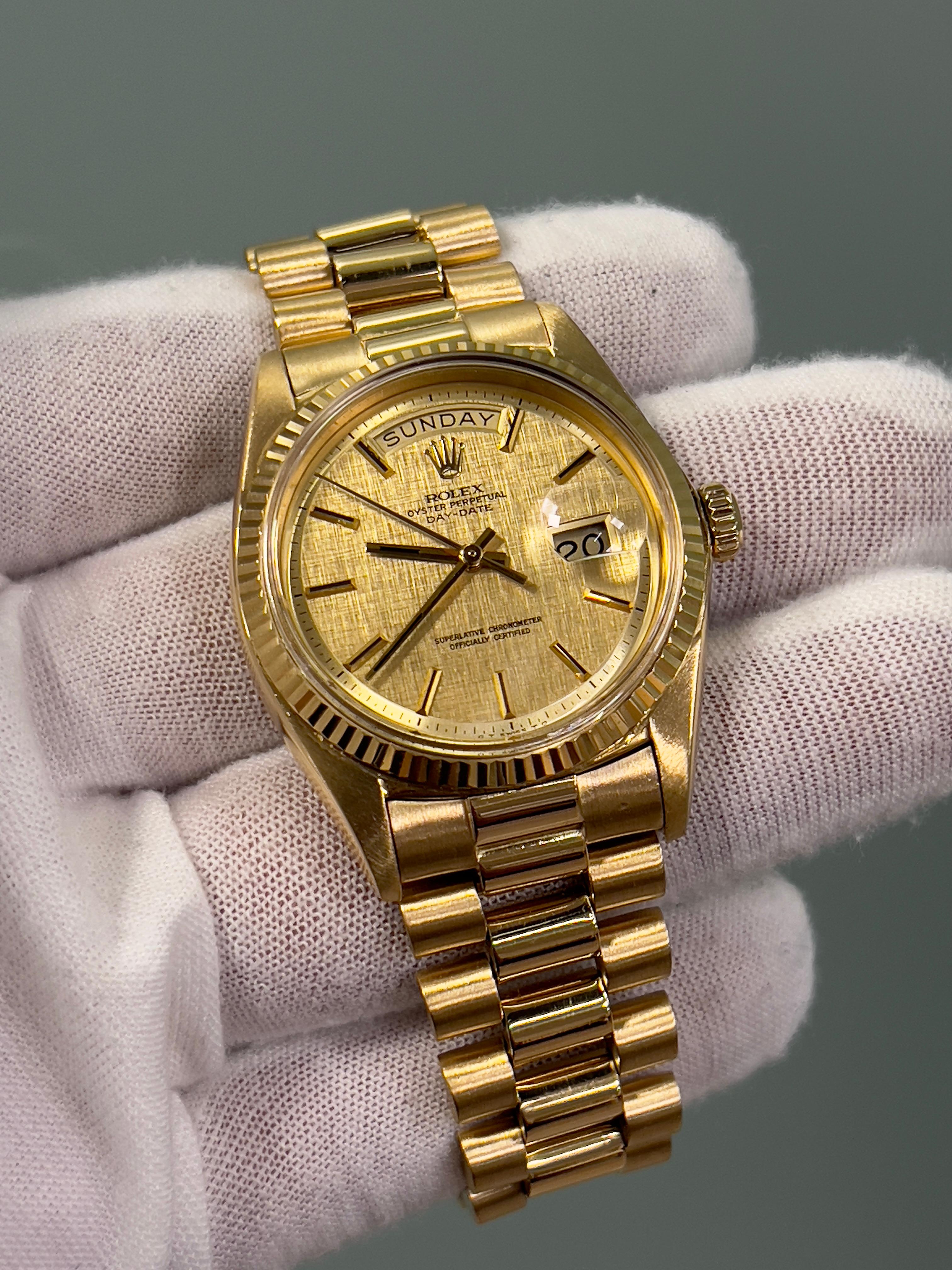 Rolex 1803 President Day Date 36mm Champagne Linen Pie Pan Dial 18K Yellow Gold 2