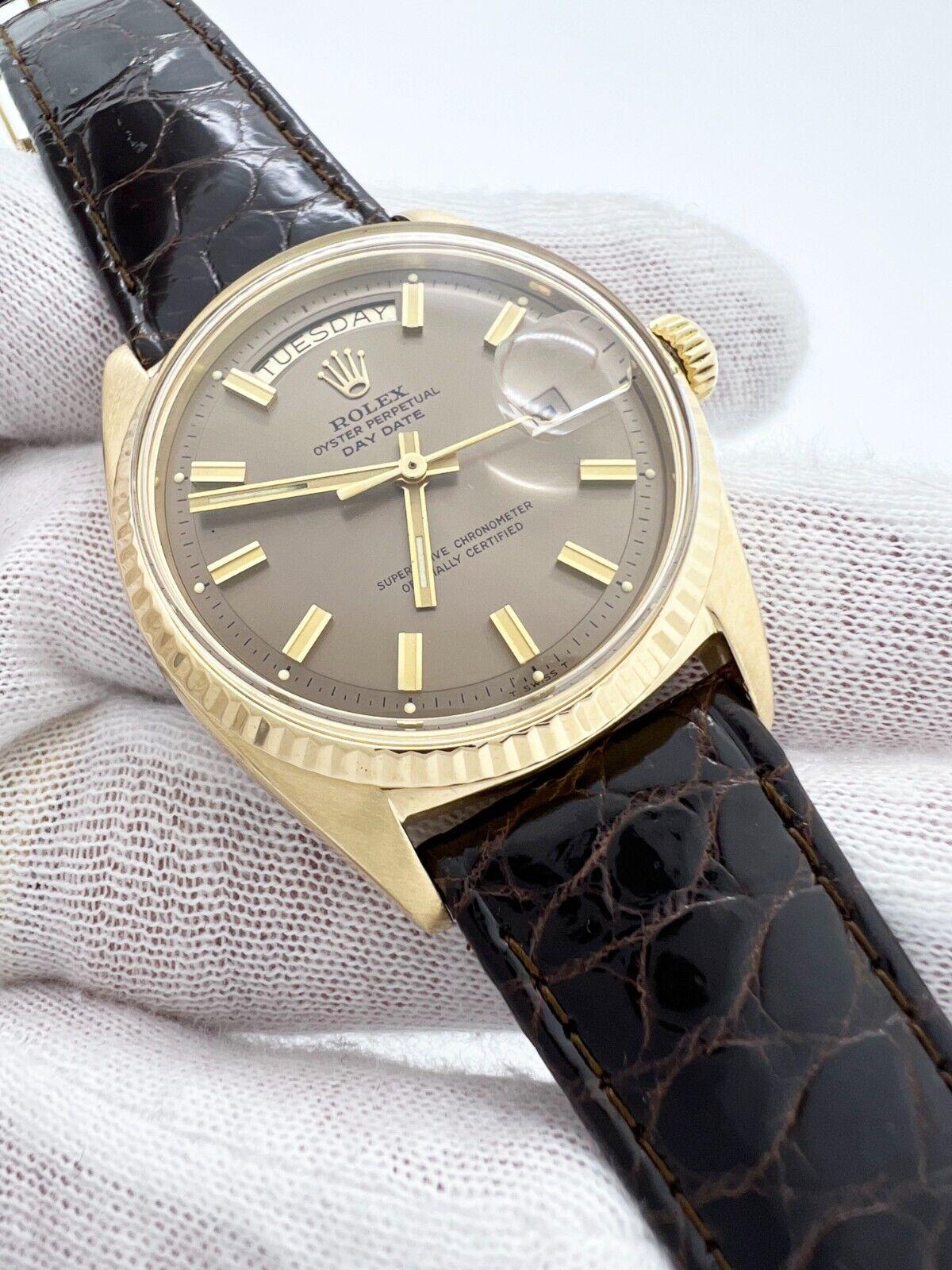 Rolex 1803 President Day Date Rare Bronze Wide Boy Dial 18K Yellow Gold For Sale 5