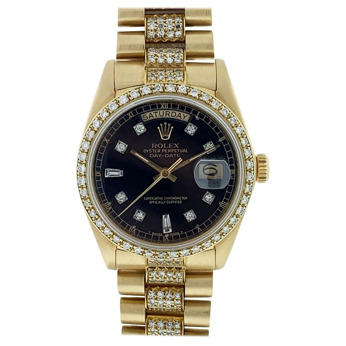 Rolex 18038 18 Karat Yellow Gold Single Quick Day-Date President Automatic Watch