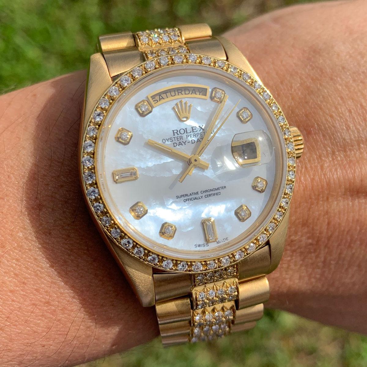 Rolex 18038 18 Karat Yellow Gold Single Quick Day-Date President Watch In Excellent Condition In Boca Raton, FL