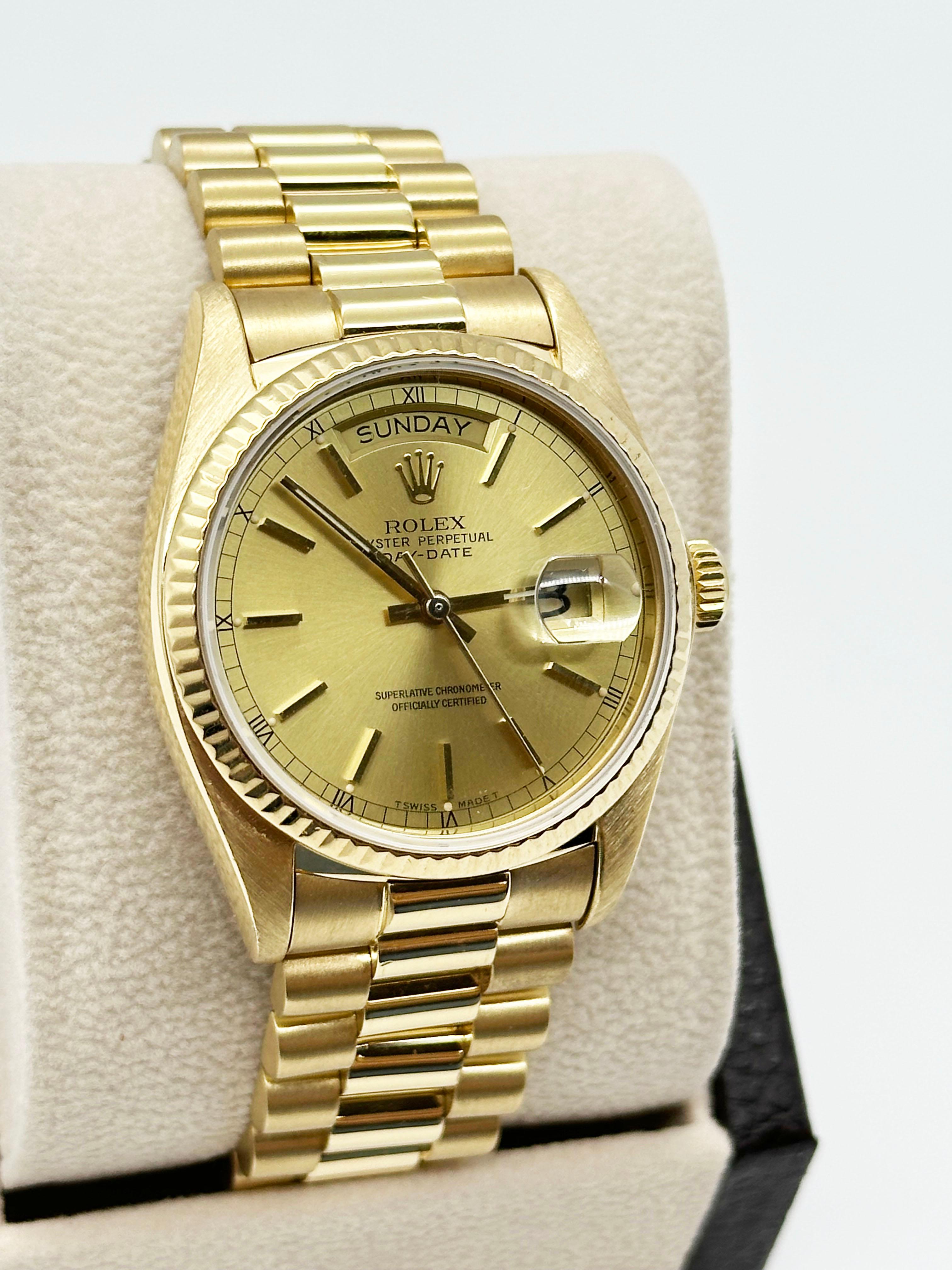 Rolex President Day Date 18038 36mm Champagne Dial 18K Yellow Gold In Excellent Condition In San Diego, CA