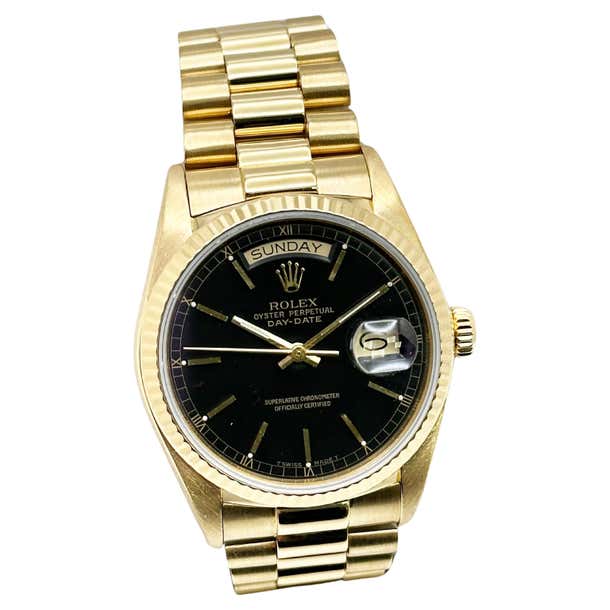 Rolex 18038 President Day Date Black Dial 18K Yellow Gold For Sale At rolex-18038-president-day-date-black-dial-18k-yellow-gold-for-sale-at
