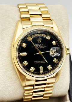 Vintage Rolex 18038 President Day Date Black Diamond Dial 18K Yellow Gold
