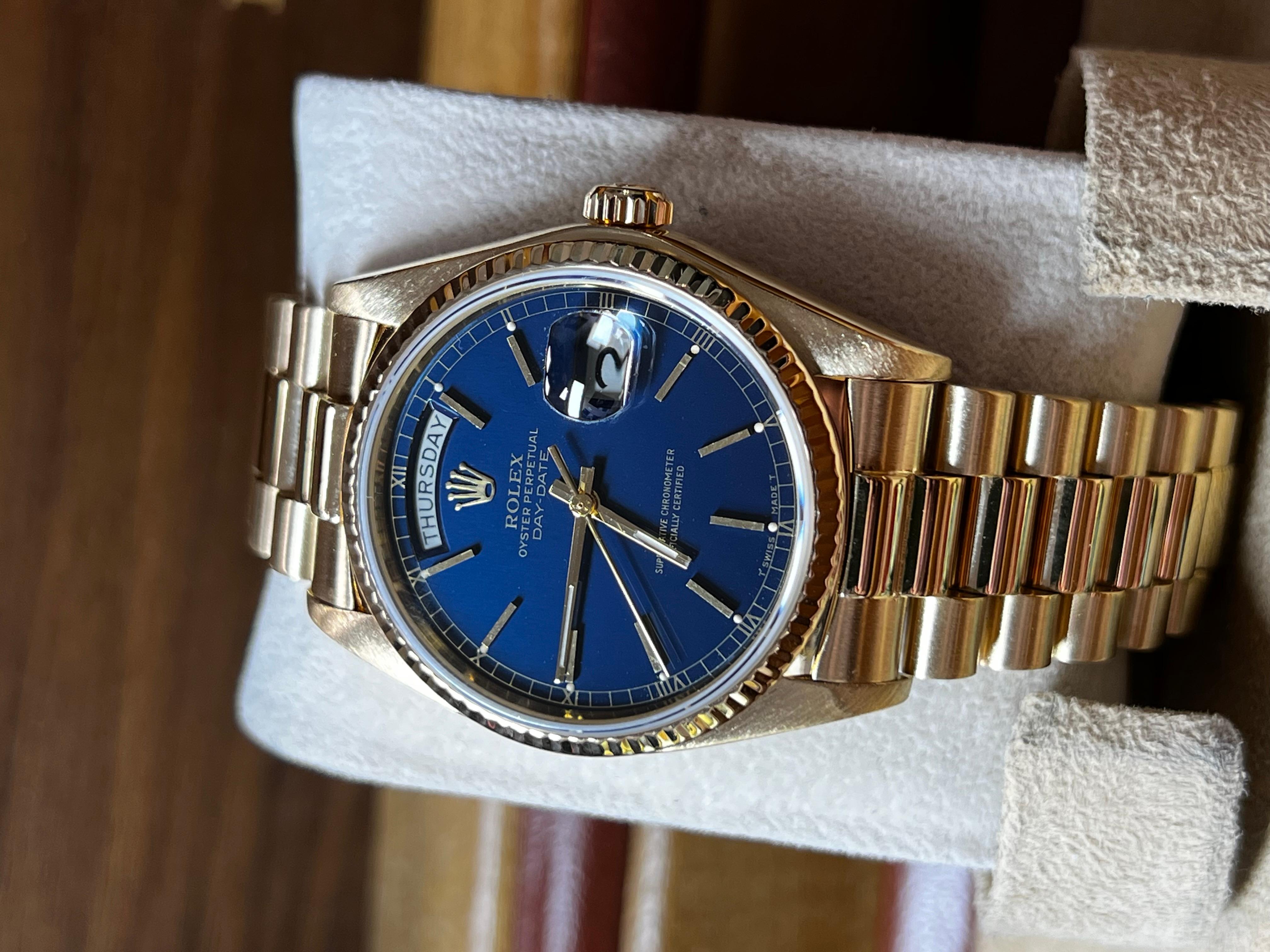 Rolex 18038 President Day Date Blue Dial 18K Yellow Gold Box Paper 11