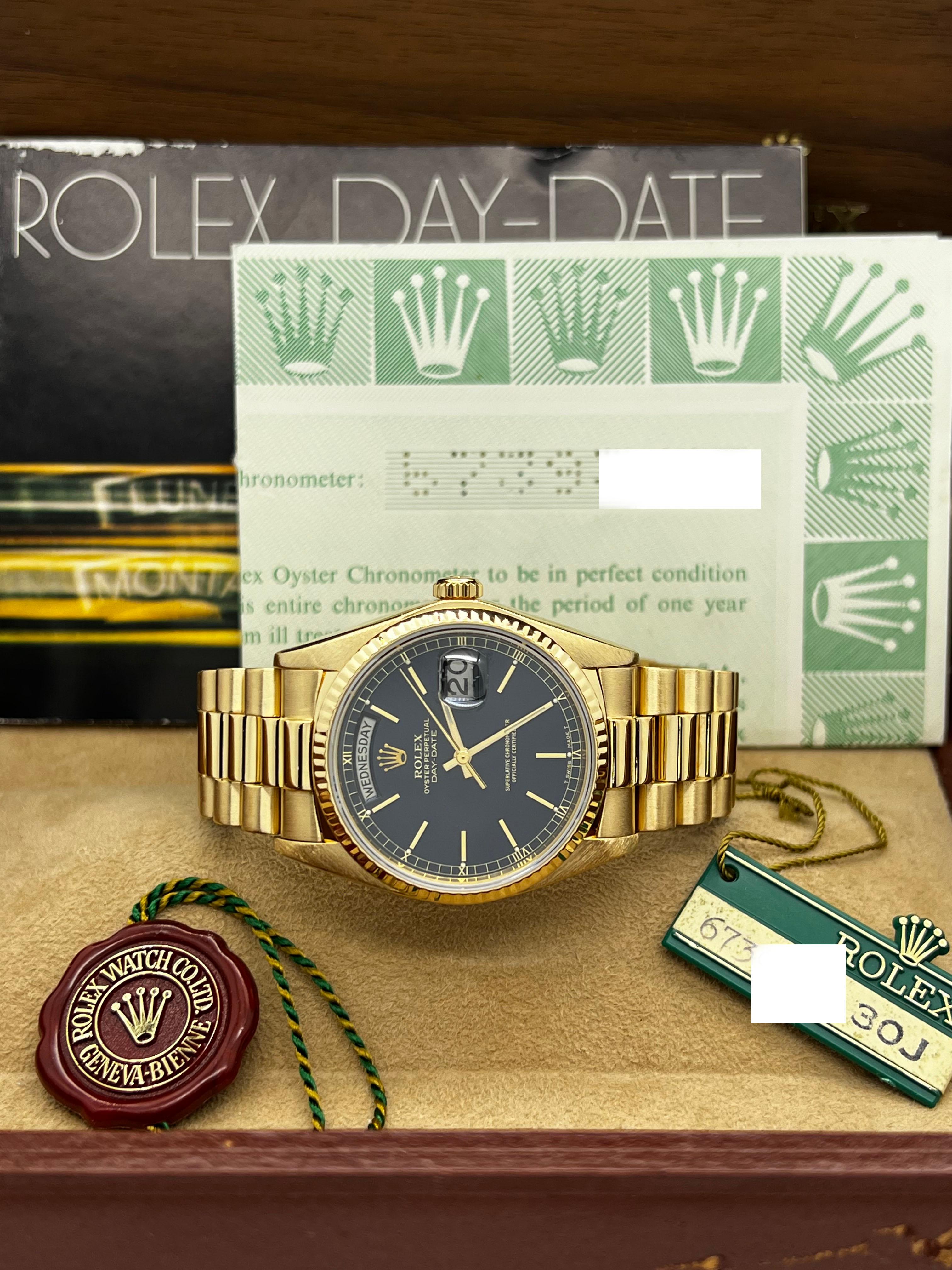 Rolex 18038 President Day Date Blue Dial 18K Yellow Gold Box Paper 2