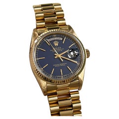 Rolex 18038 President Day Date Blue Dial 18K Yellow Gold Box Paper