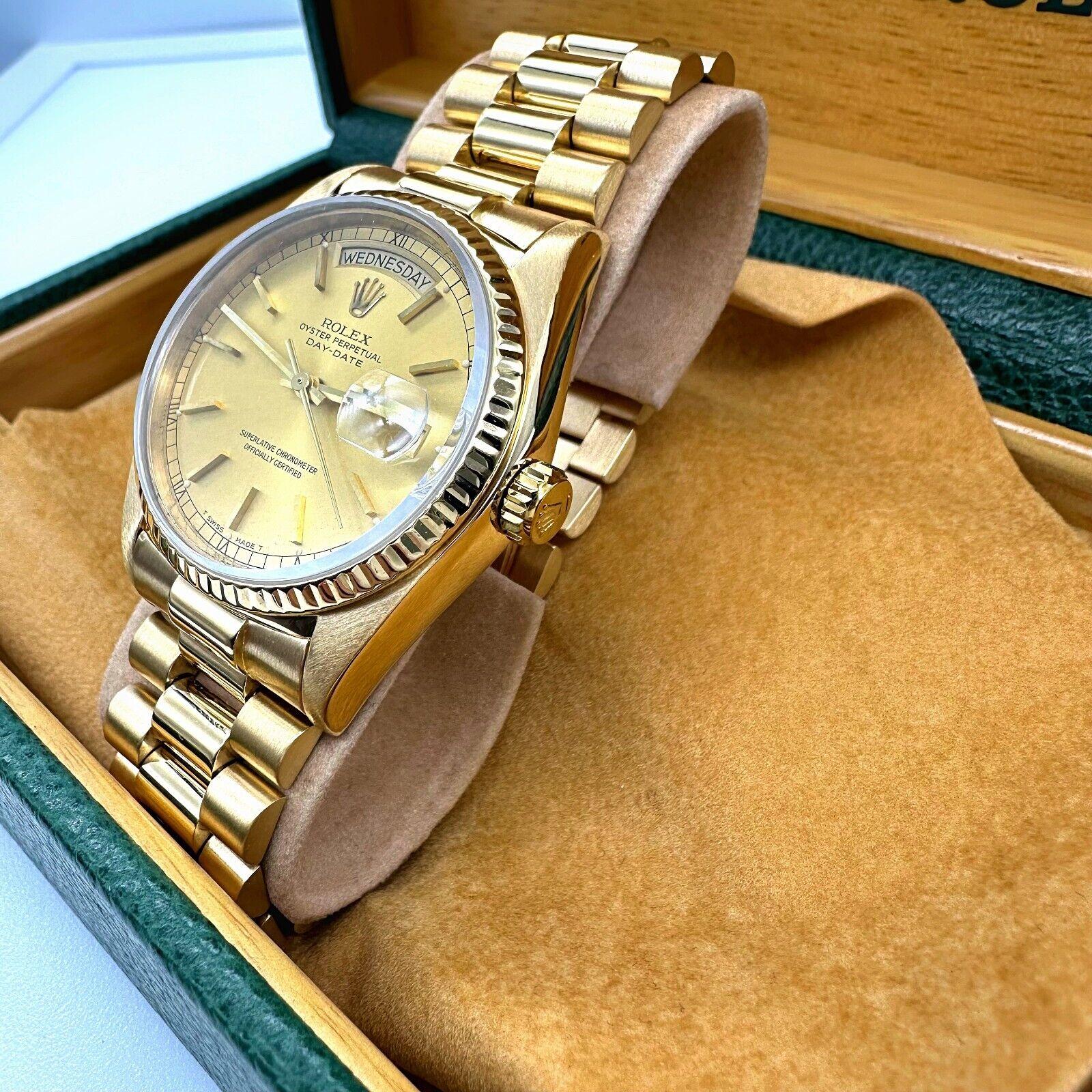 Rolex 18038 President Day Date Champagne Dial 18K Yellow Gold Box In Excellent Condition In San Diego, CA