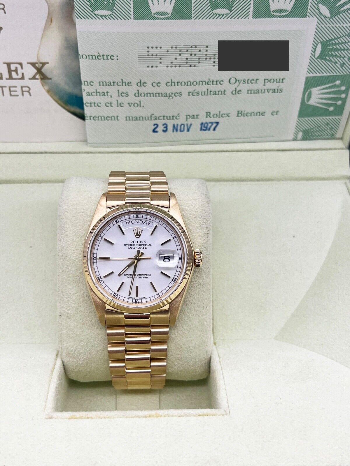 Rolex 18038 President Day Date White Dial Box Paper 1
