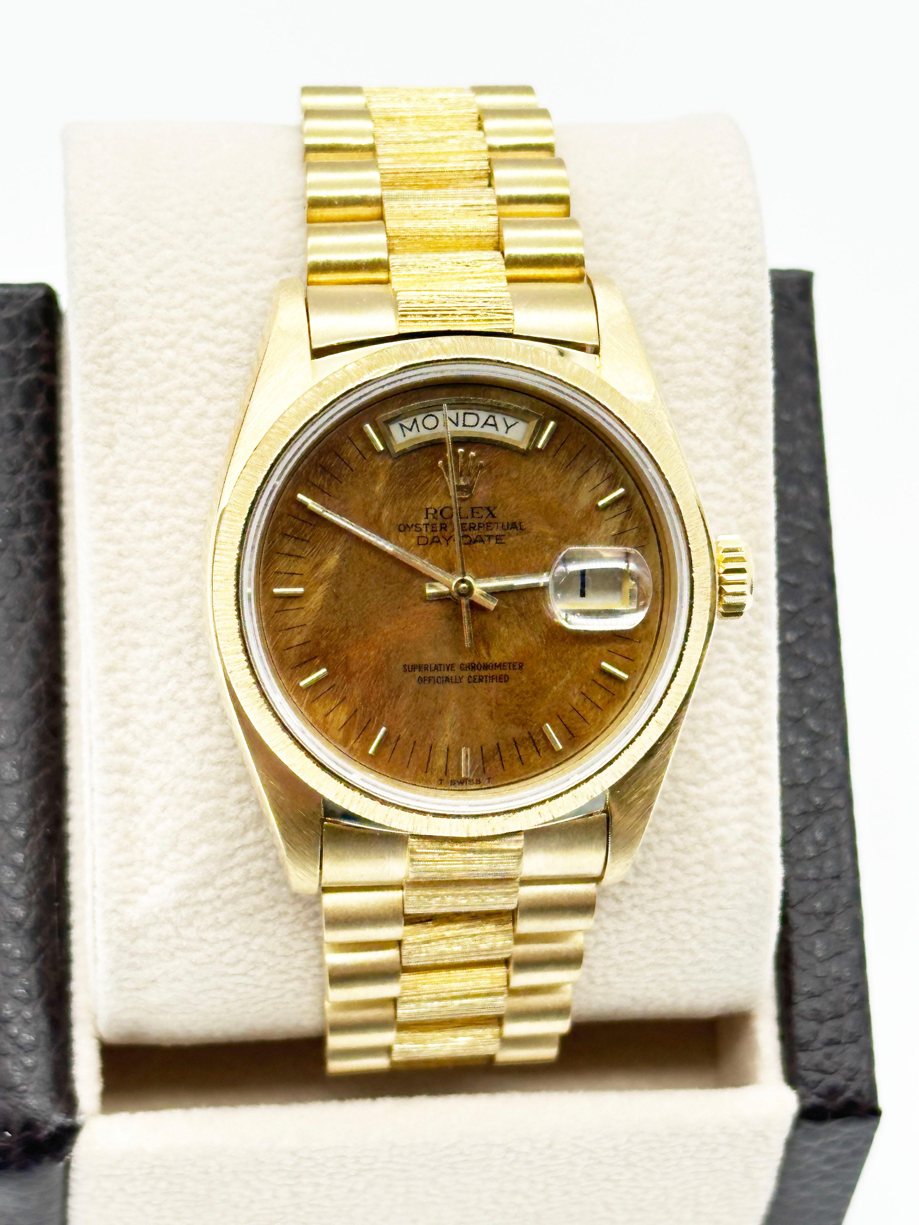 Rolex President Day Date 18078 36mm Bark Finish Wood Dial 18K Yellow Gold 4
