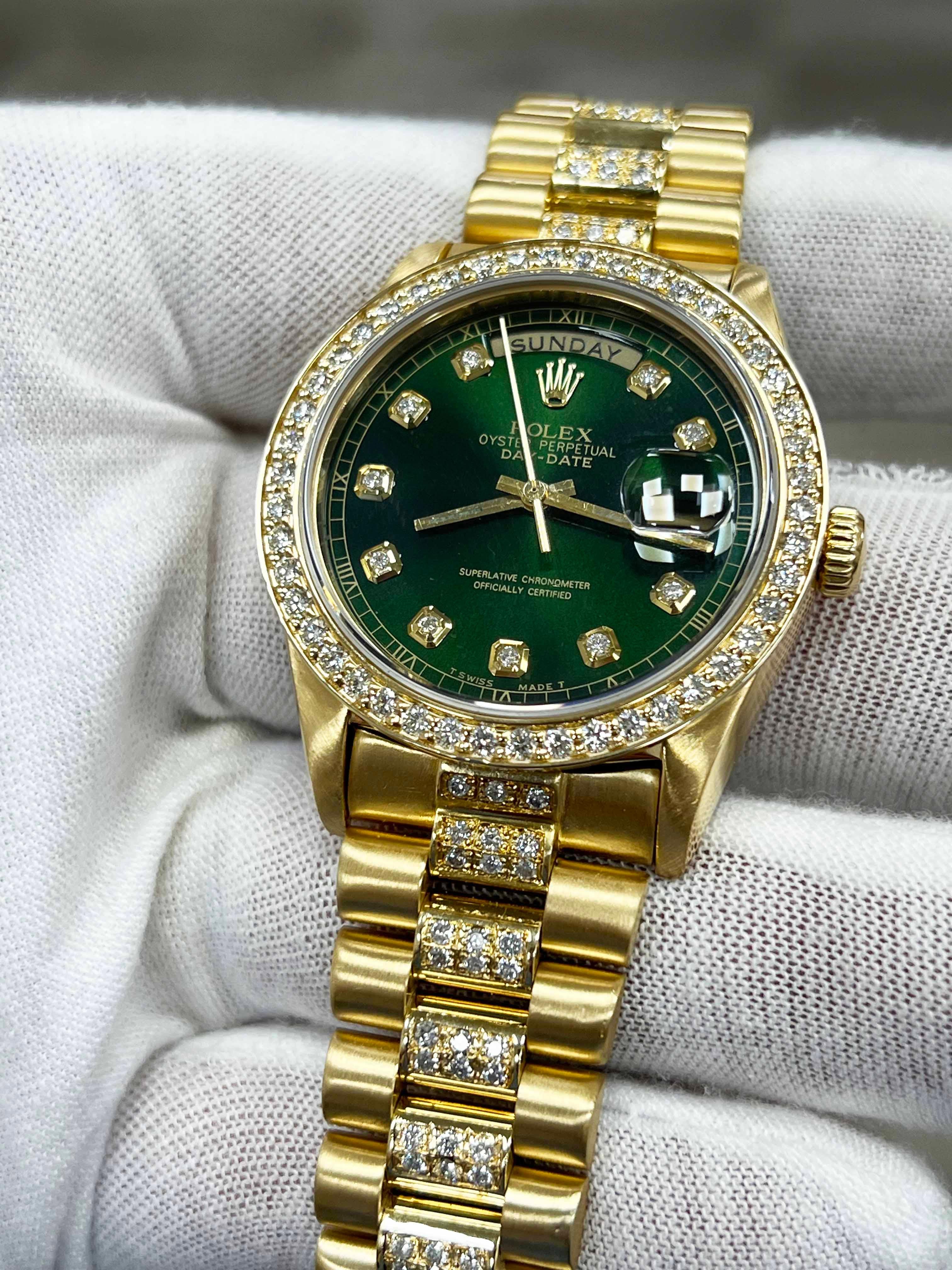 gold watch green face