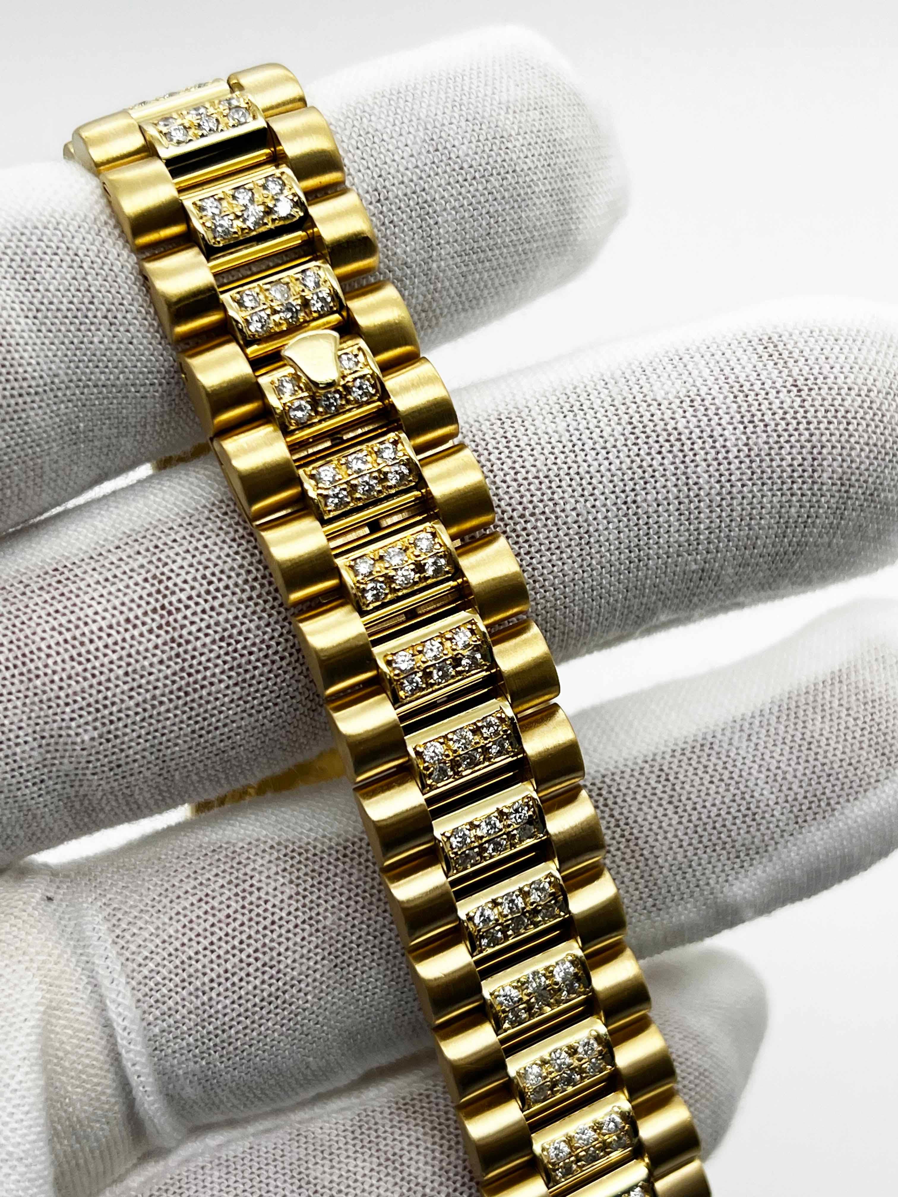Round Cut Rolex President 18078 36mm Day Date Diamond Bezel, Dial and Band 18K Yellow Gold