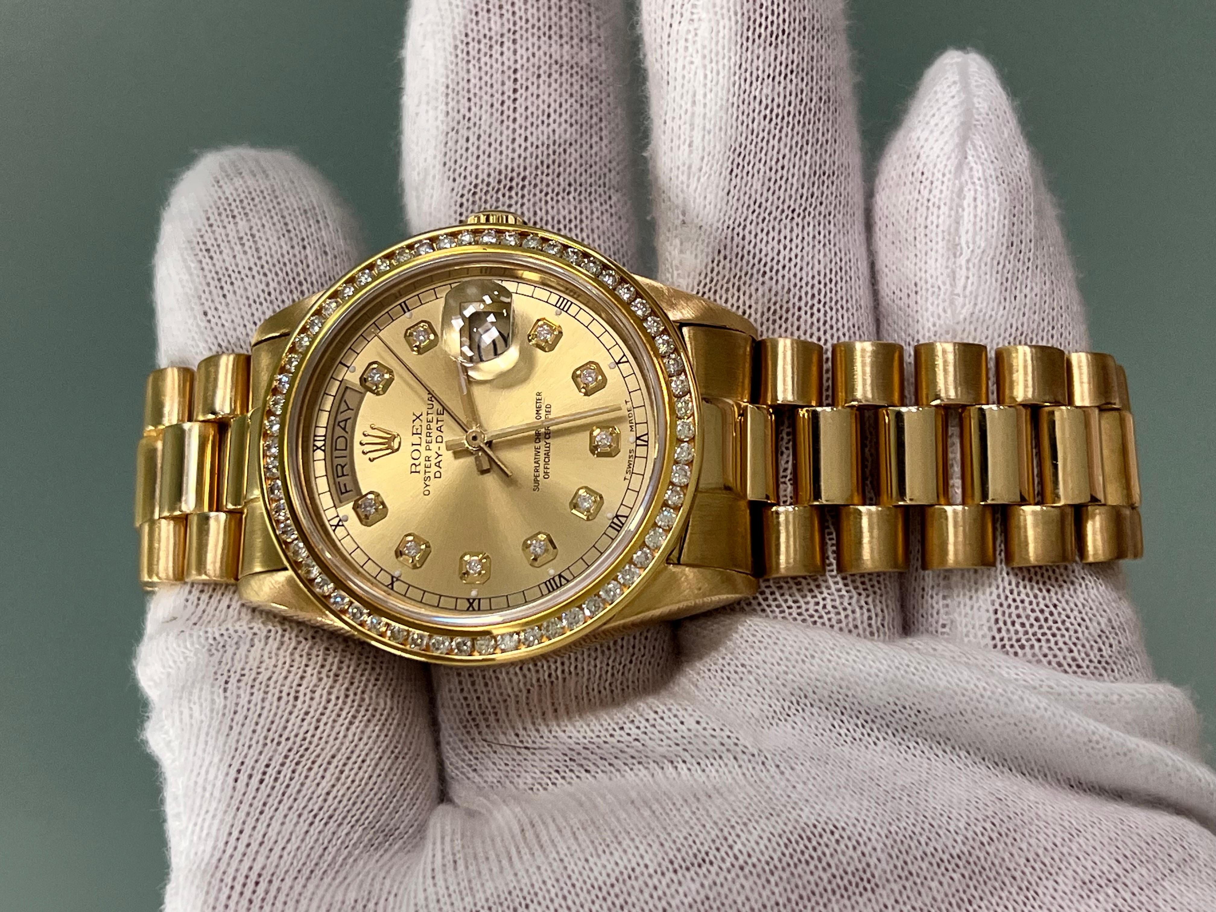 Rolex President Day Date 18078 Diamond Dial Diamond Bezel 18K Yellow Gold 4