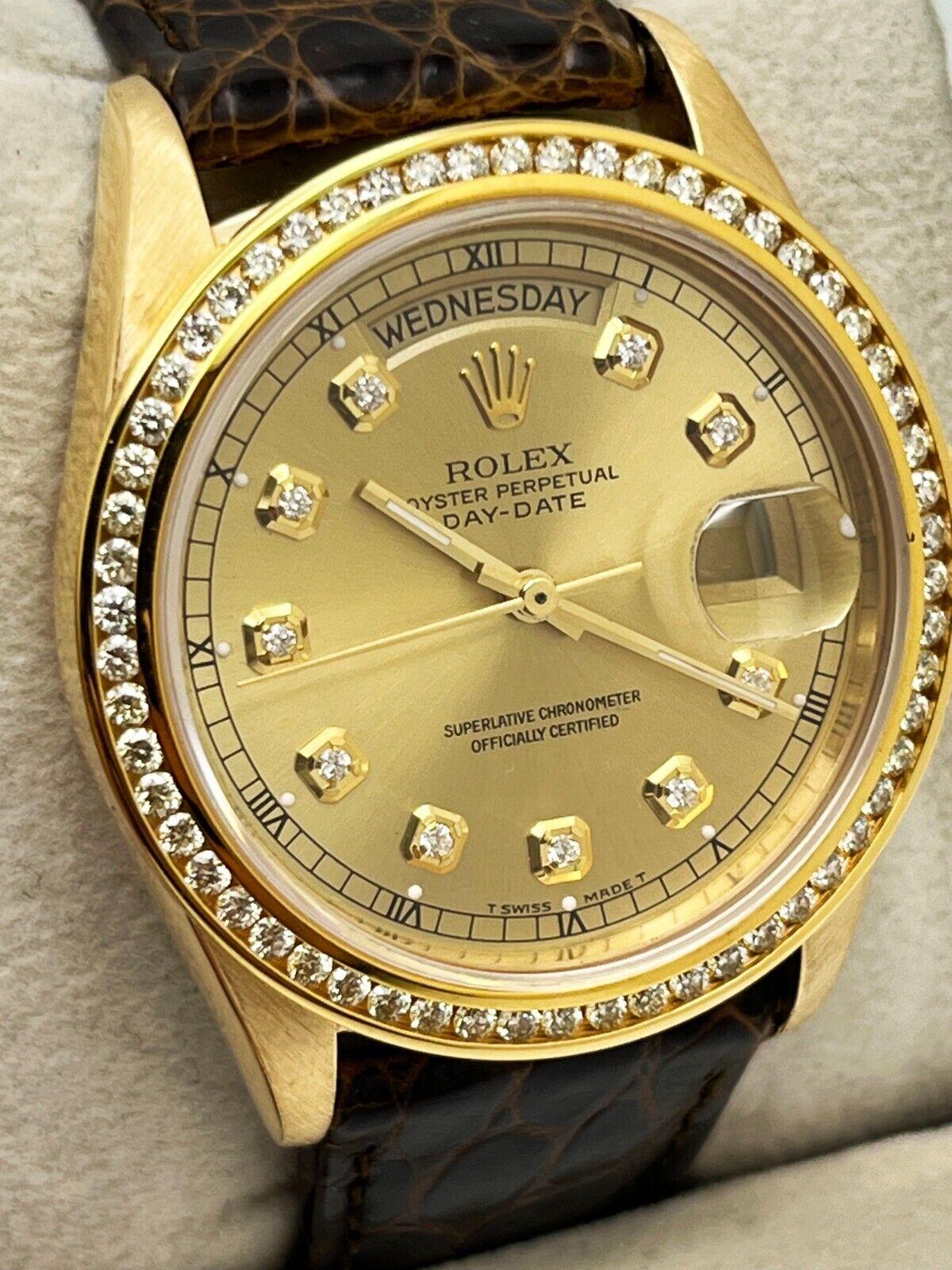 Rolex Montre President Day Date 18078 avec cadran en diamants et lunette en or jaune 18 carats Unisexe en vente