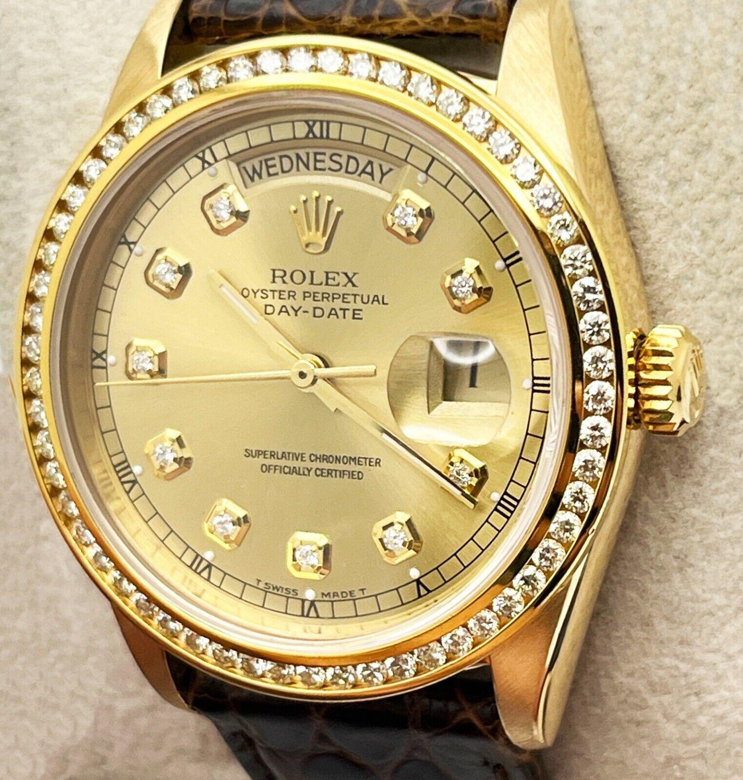 Rolex Montre President Day Date 18078 avec cadran en diamants et lunette en or jaune 18 carats en vente 1