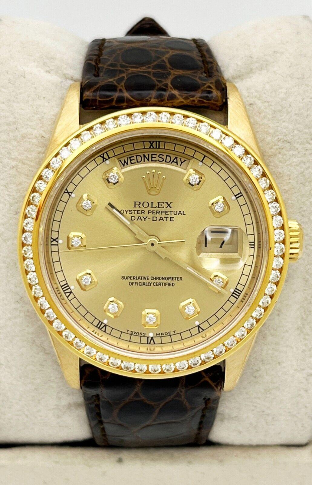 Rolex Montre President Day Date 18078 avec cadran en diamants et lunette en or jaune 18 carats en vente 2