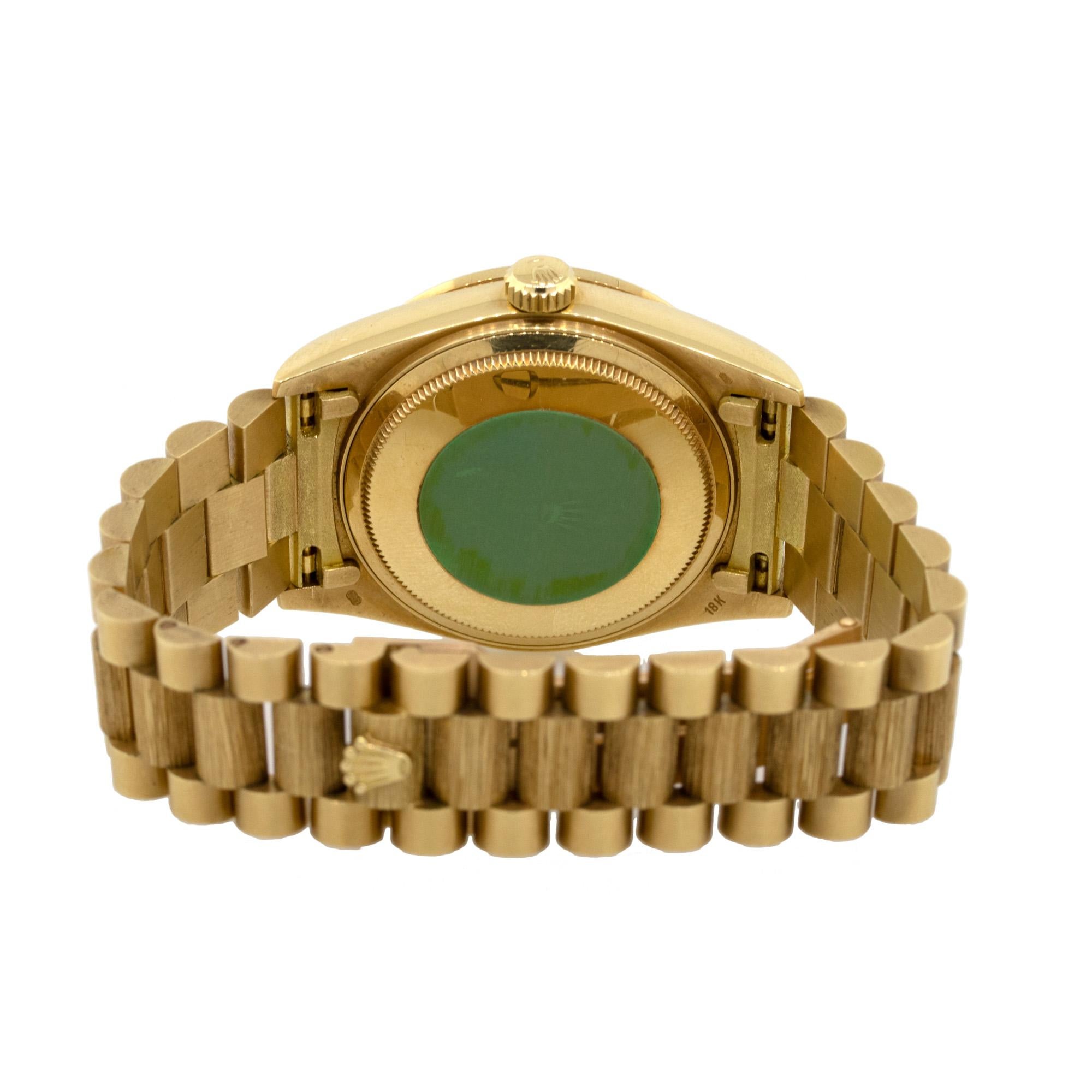 Women's or Men's Rolex 18108 18 Karat Yellow Gold Day Date with Factory Diamond Bezel Watch