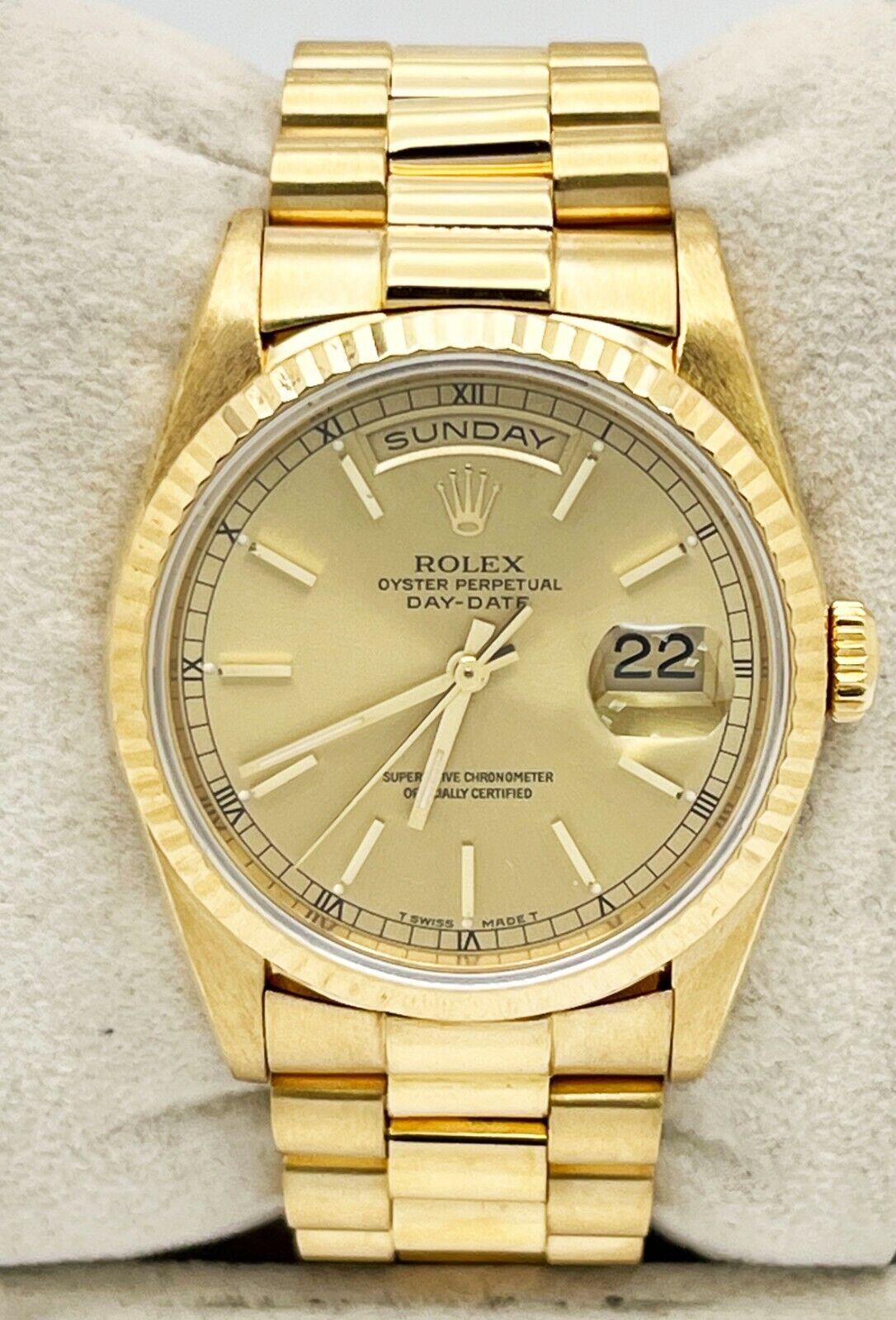 Rolex 18238 President Day Date Champagne Dial 18K Yellow Gold In Excellent Condition For Sale In San Diego, CA