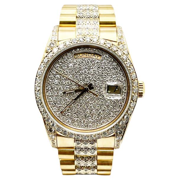 18238 Rolex 18238 President Day Date Diamond Dial Bezel Band Lugs 18K Yellow ...