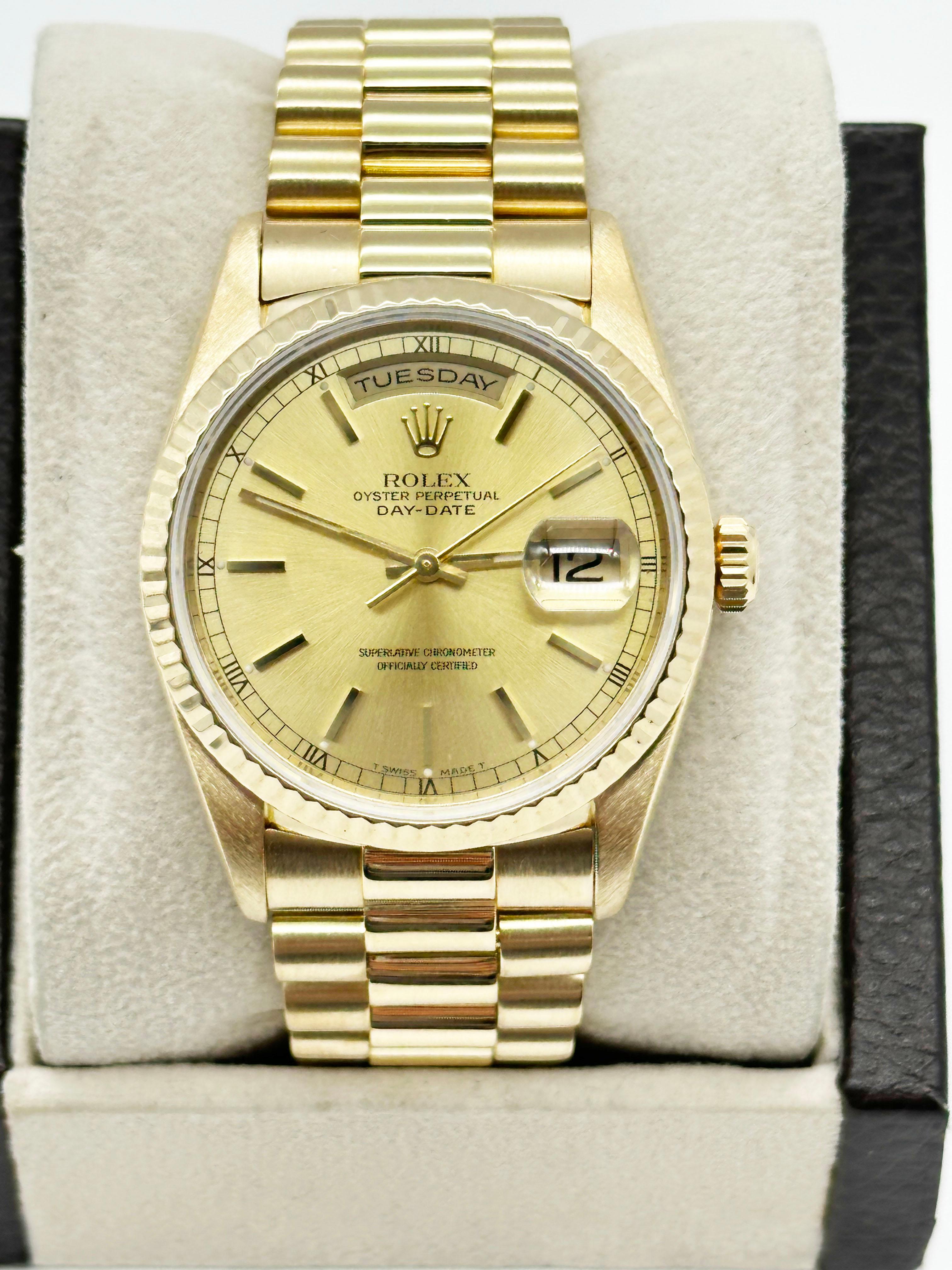 Rolex 18238 President Day Date Double Quickset 36mm Champagne 18K Gold Box Paper 1