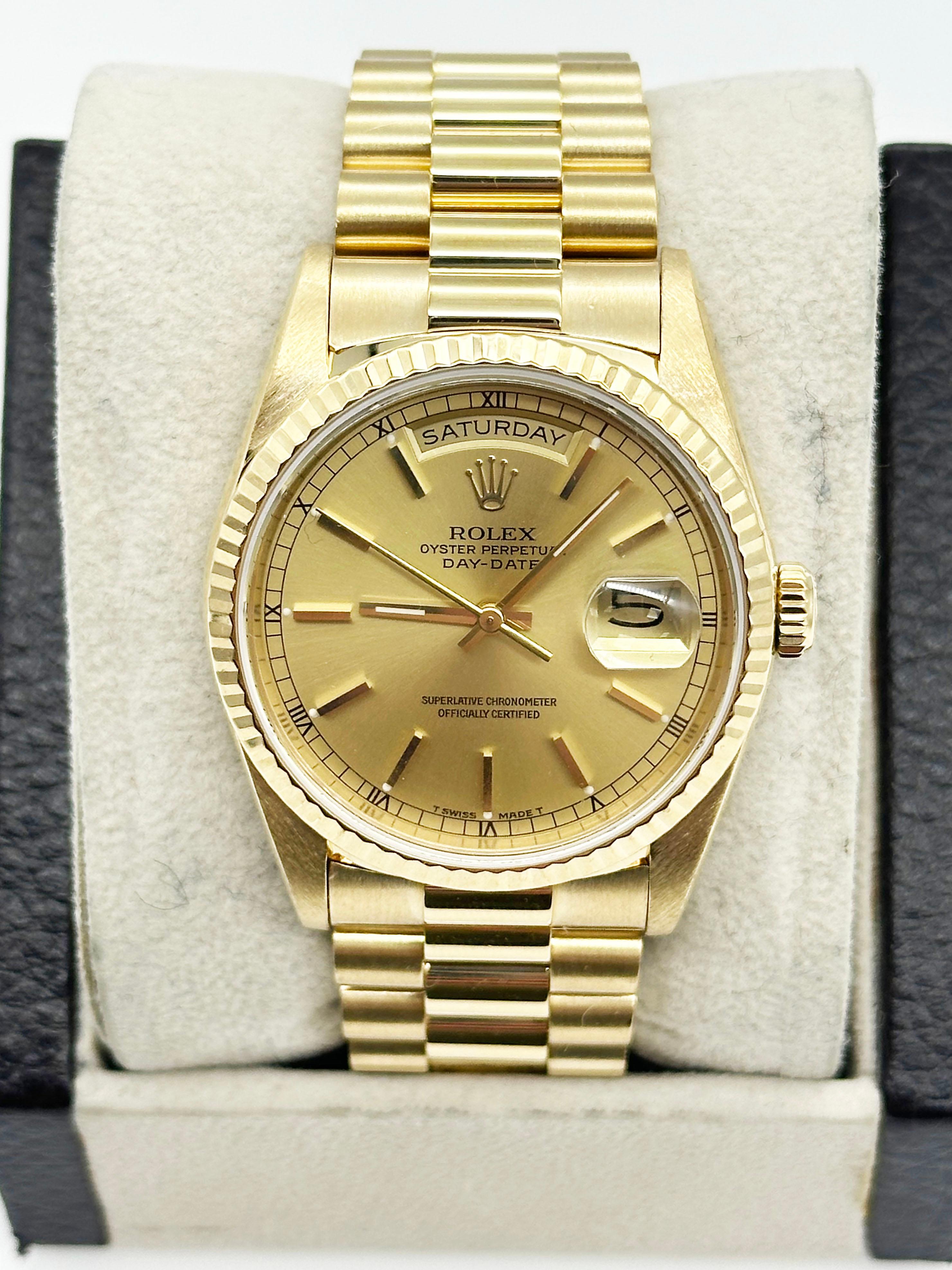 Rolex President Day Date Double Quickset 18238 Champagner-Zifferblatt 18K Gold Box Papier 1