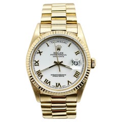 Rolex President Day Date 18238 36mm White Enamel Roman Dial 18K Yellow Gold