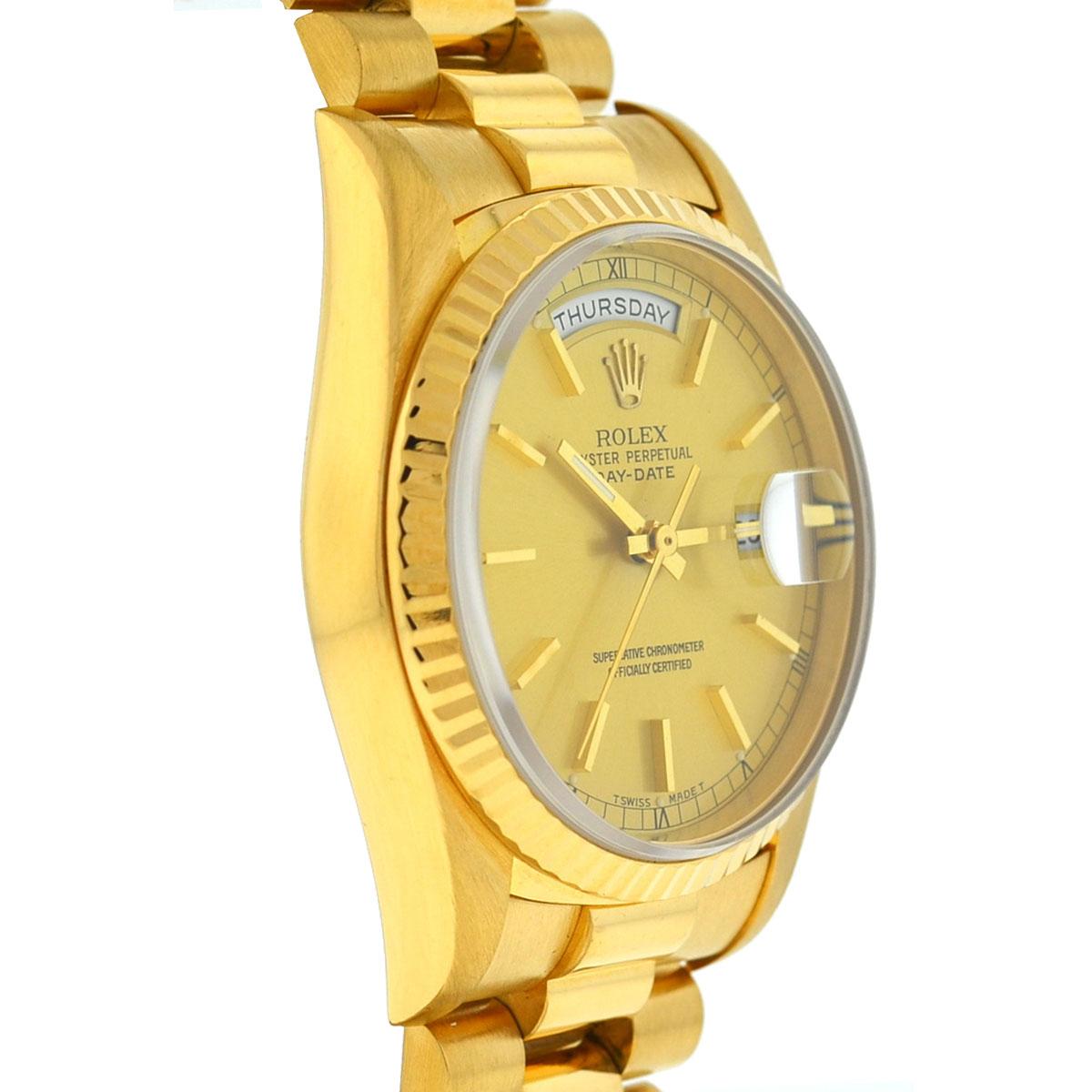 Rolex 18238 President Double Quick 18 Karat Gold Champagne Dial Men's Watch In Excellent Condition In Boca Raton, FL