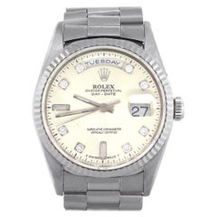 Retro Rolex 18239 Day-Date 18 Karat White Gold Diamond Dial Watch