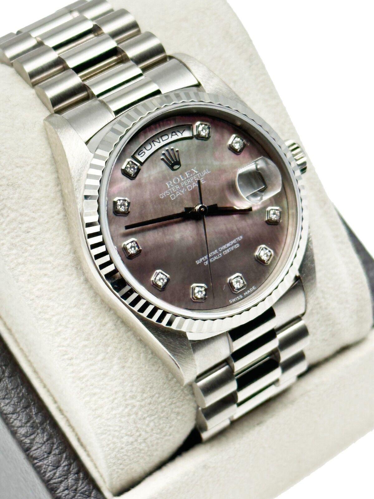Rolex 18239 Präsident Tahitian MOP Diamant-Zifferblatt 18K Weißgold Box Papier im Zustand „Hervorragend“ in San Diego, CA