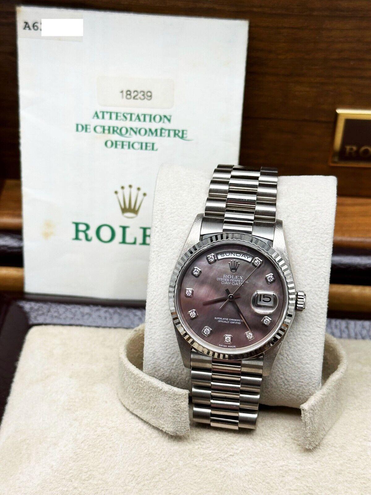 Rolex 18239 Präsident Tahitian MOP Diamant-Zifferblatt 18K Weißgold Box Papier 1