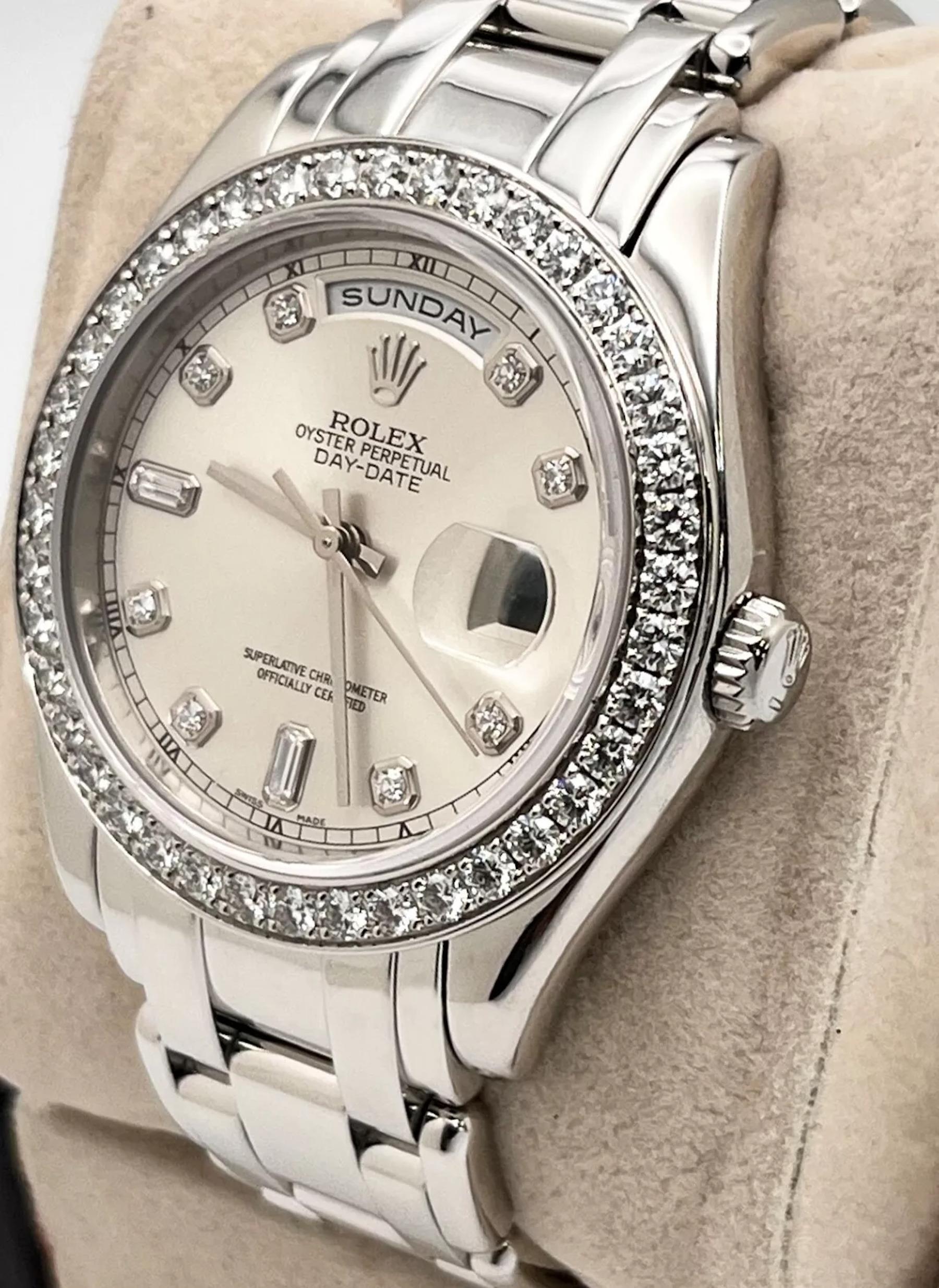 Rolex 18946 Day Date Platin Masterpiece 39mm Fabrik Diamant Lünette & Zifferblatt im Zustand „Hervorragend“ in San Diego, CA