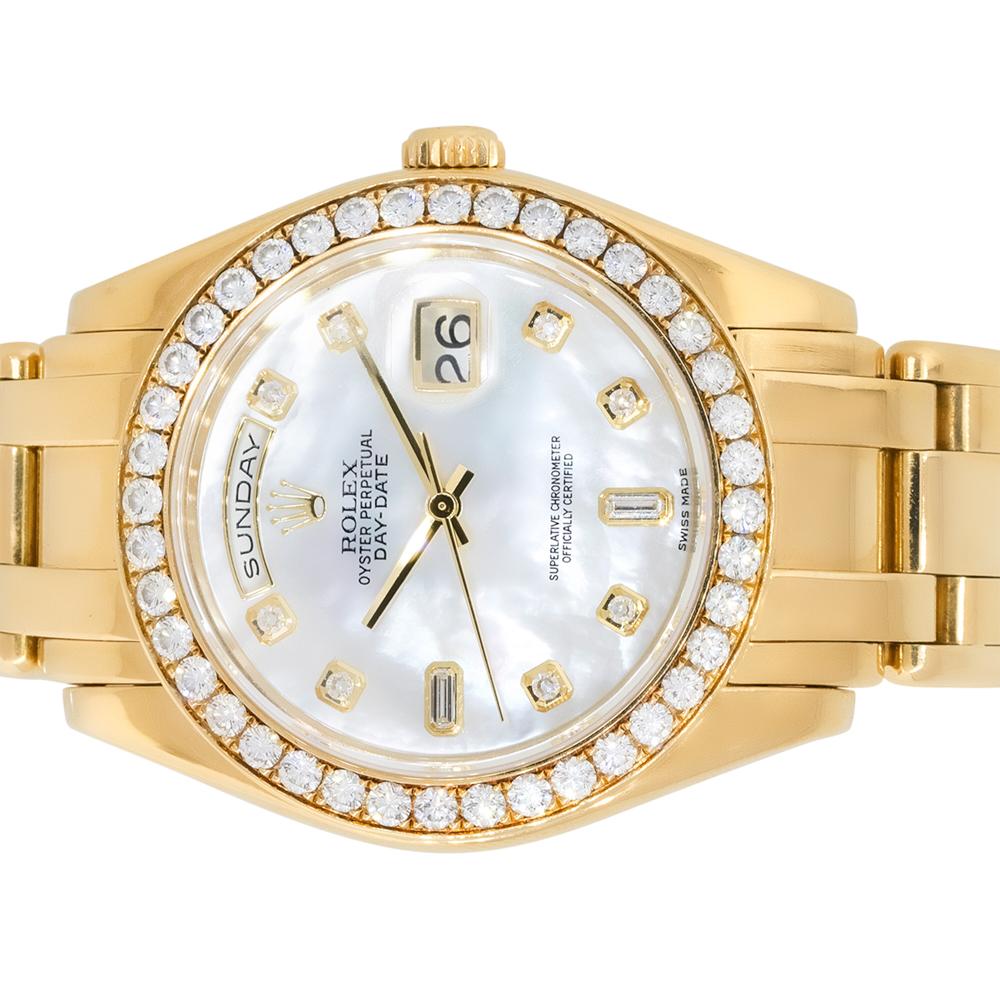 Rolex 18948 Day-Date 18k Mother of Pearl Masterpiece Diamond Watch For Sale 2