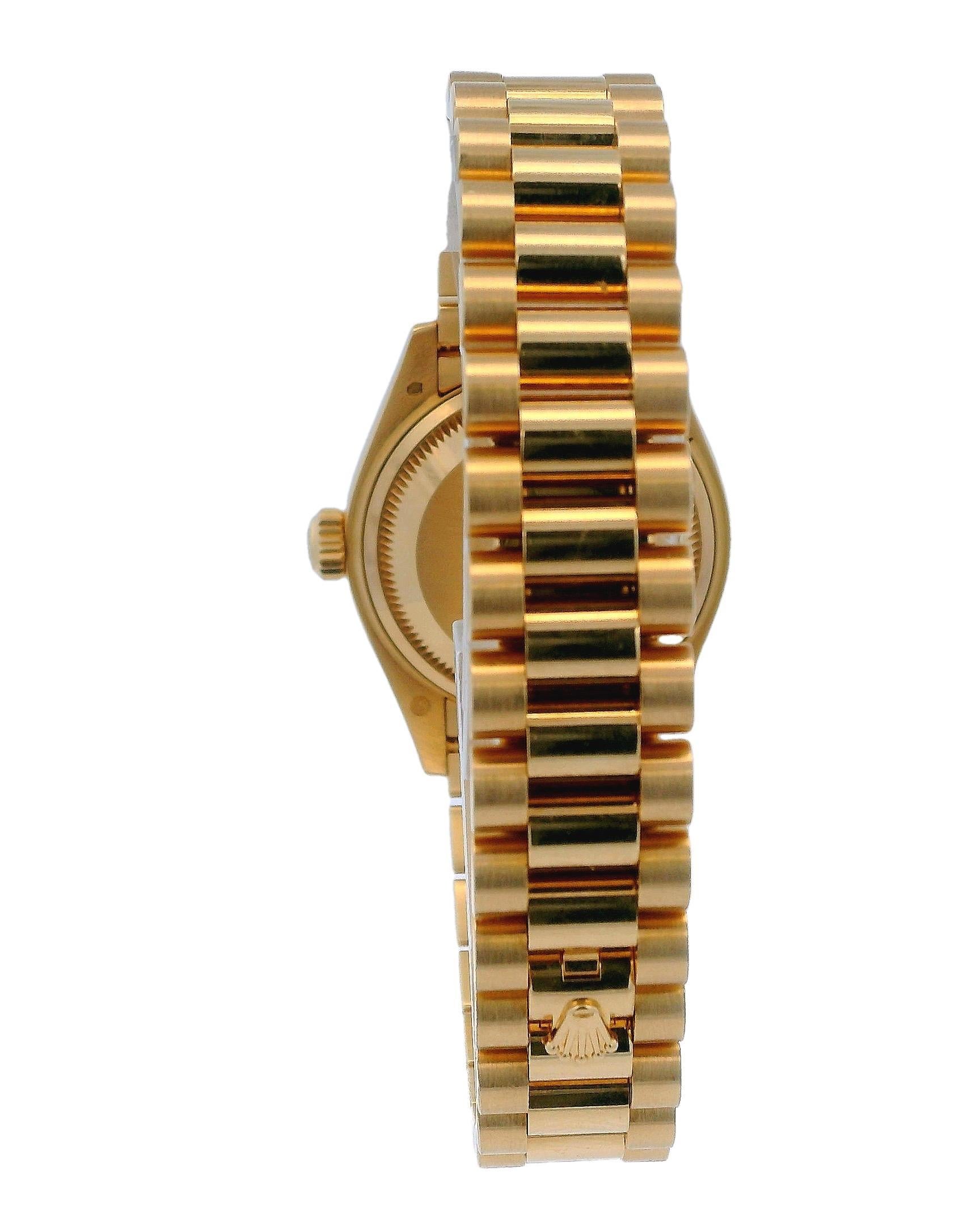 Rolex 18k datejust 28mm diamond bezel blue diamond dial presidential bracelet For Sale 4