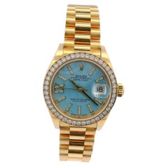 Rolex 18k datejust 28mm diamond bezel blue diamond dial presidential bracelet