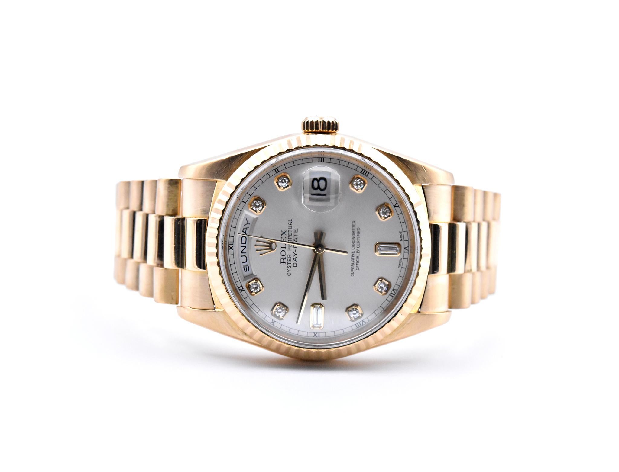 Baguette Cut Rolex 18 Karat Day-Date President with Factory Diamond Dial Watch Ref. 18238