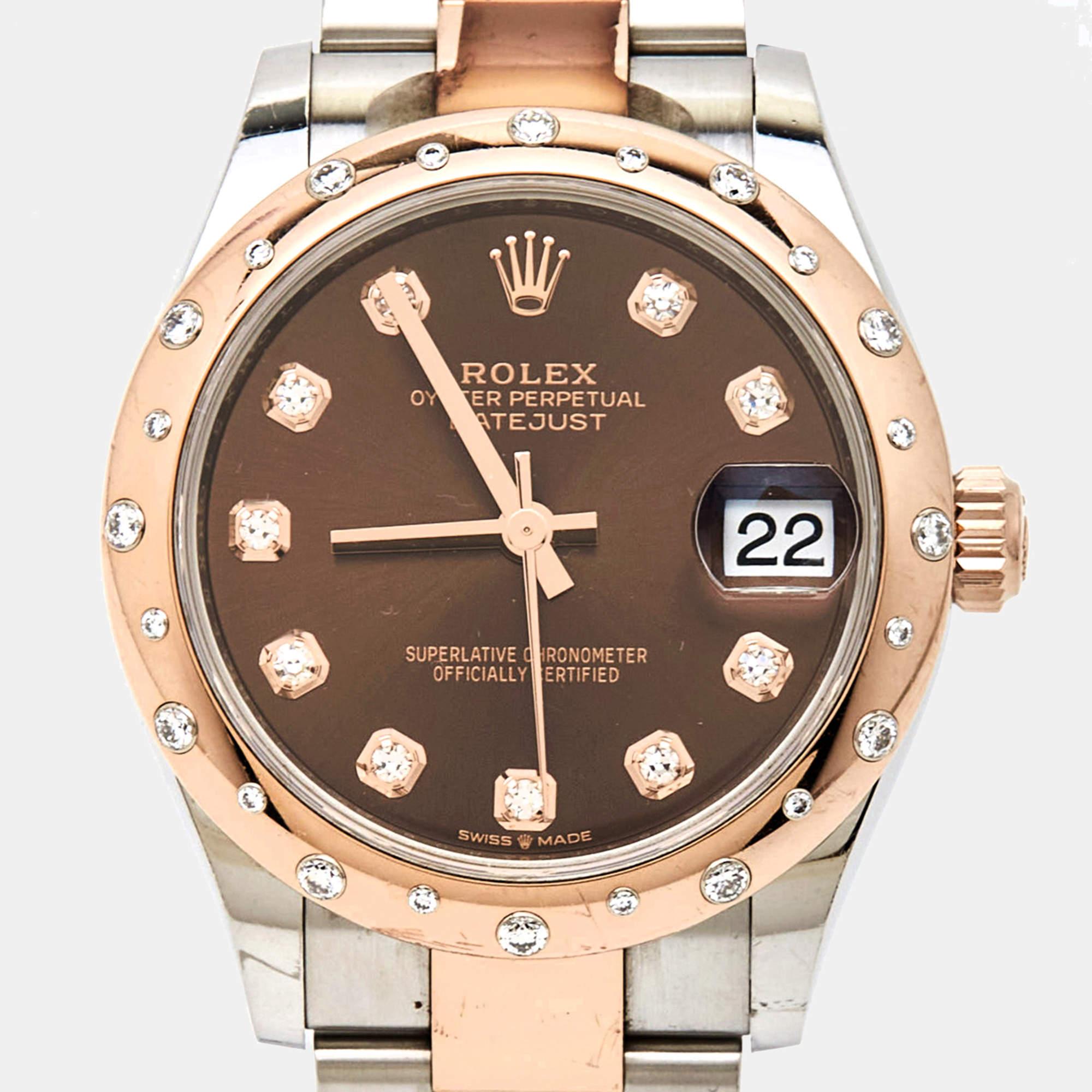 Rolex 18K Everose Gold Oystersteel Diamond Datejust Women's Wristwatch 31 mm For Sale 10