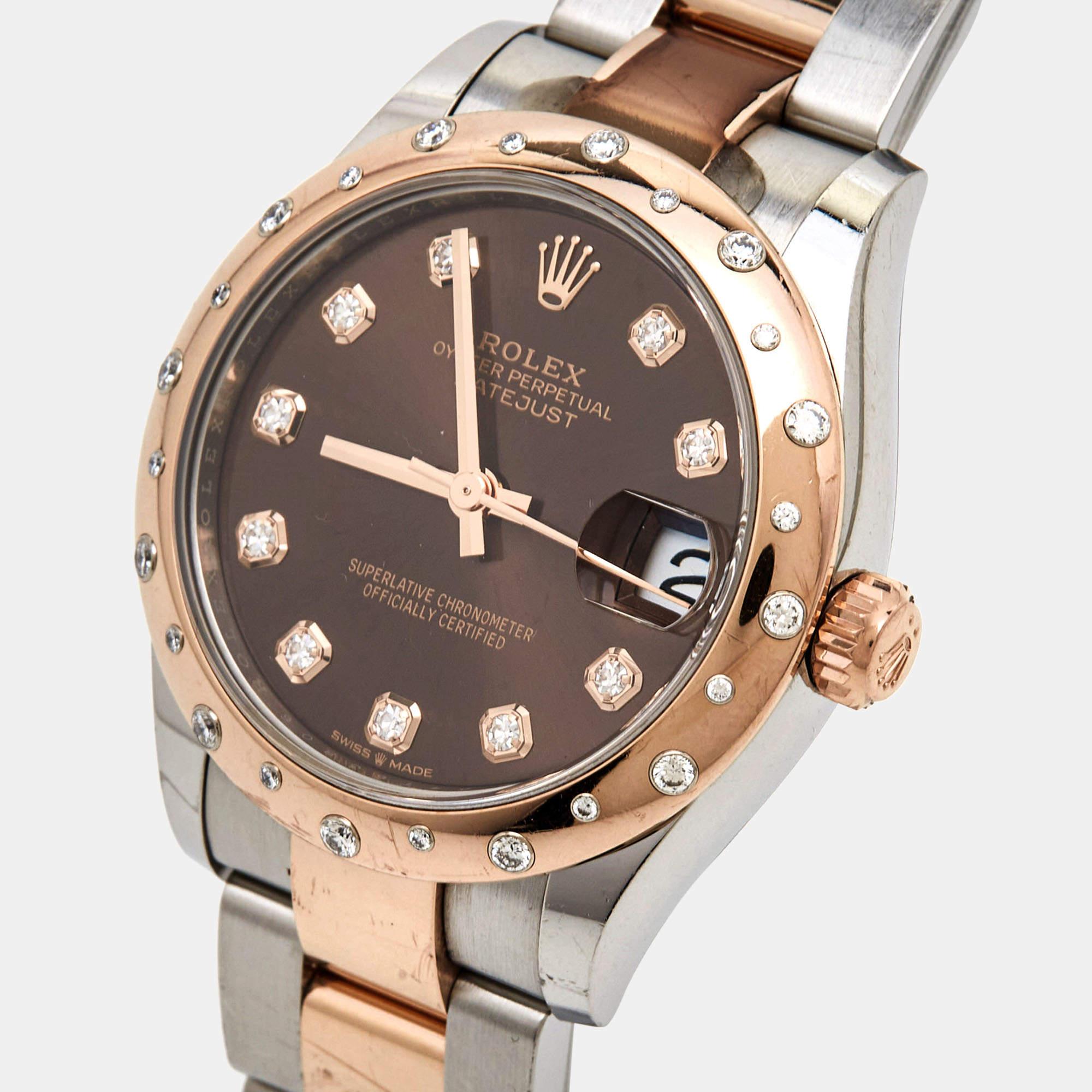 Contemporary Rolex 18K Everose Gold Oystersteel Diamond Datejust Women's Wristwatch 31 mm For Sale