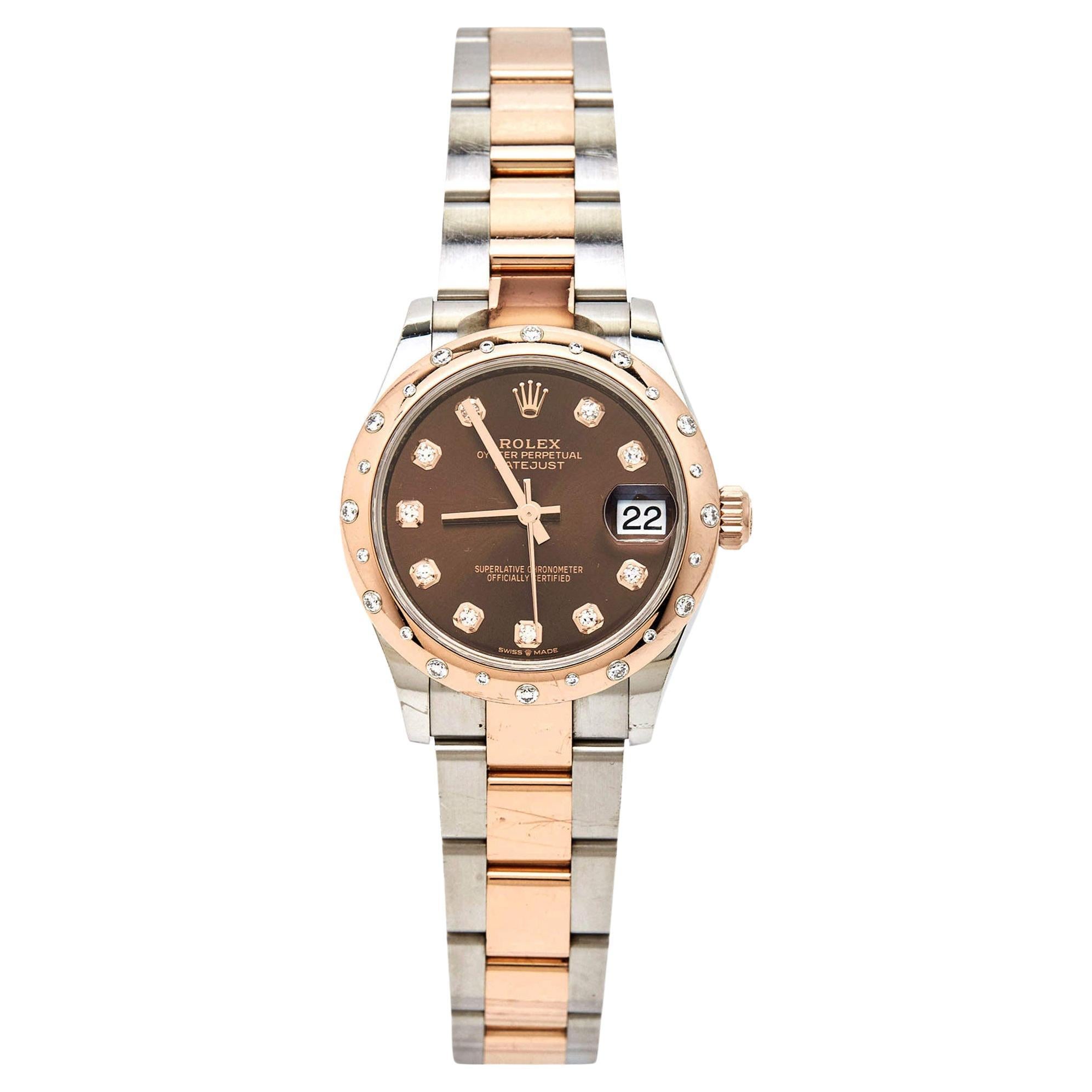 Rolex 18K Everose Gold Oystersteel Diamond Datejust Women's Wristwatch 31 mm