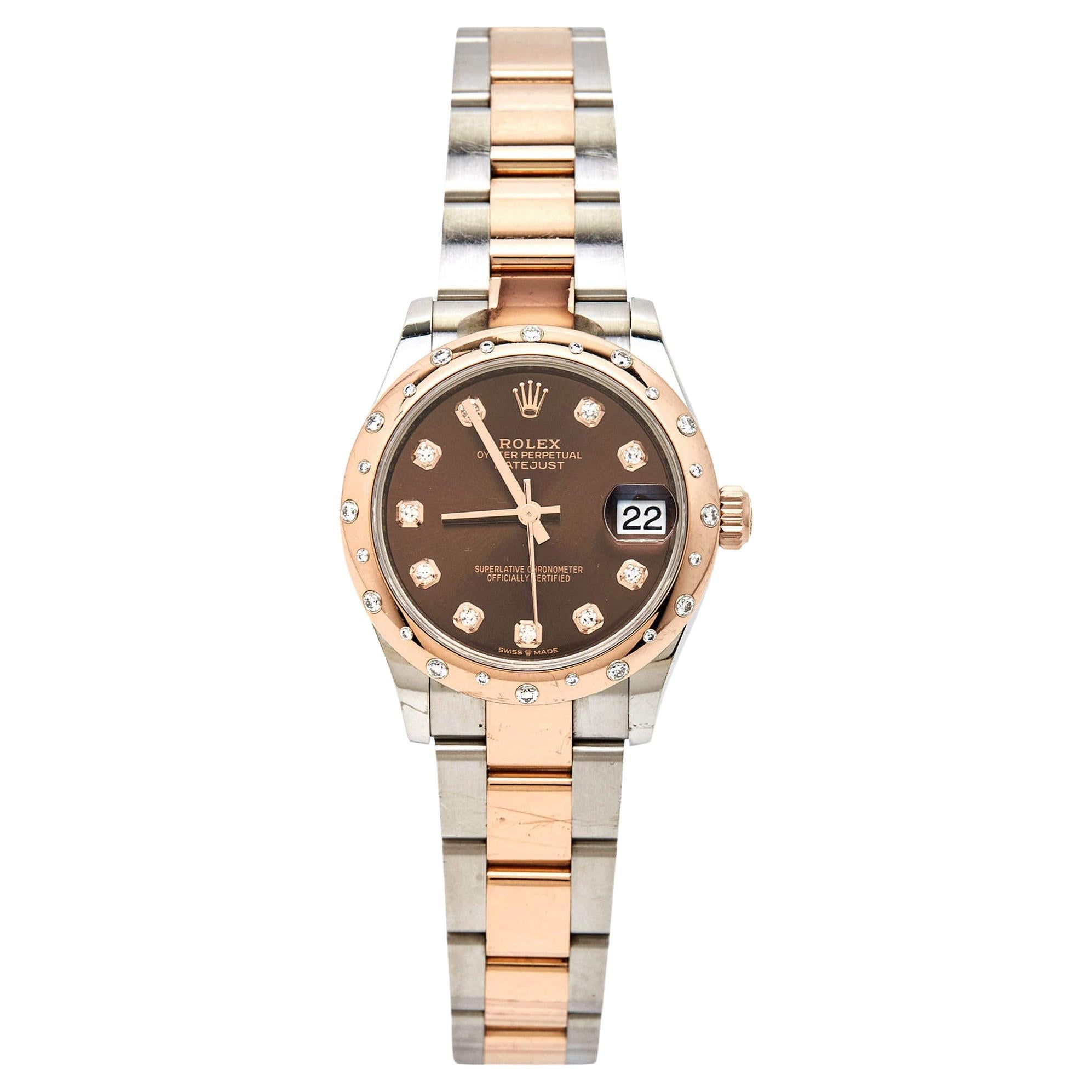 Rolex 18K Everose Gold Oystersteel Diamant Datejust Damenarmbanduhr 31 mm im Angebot