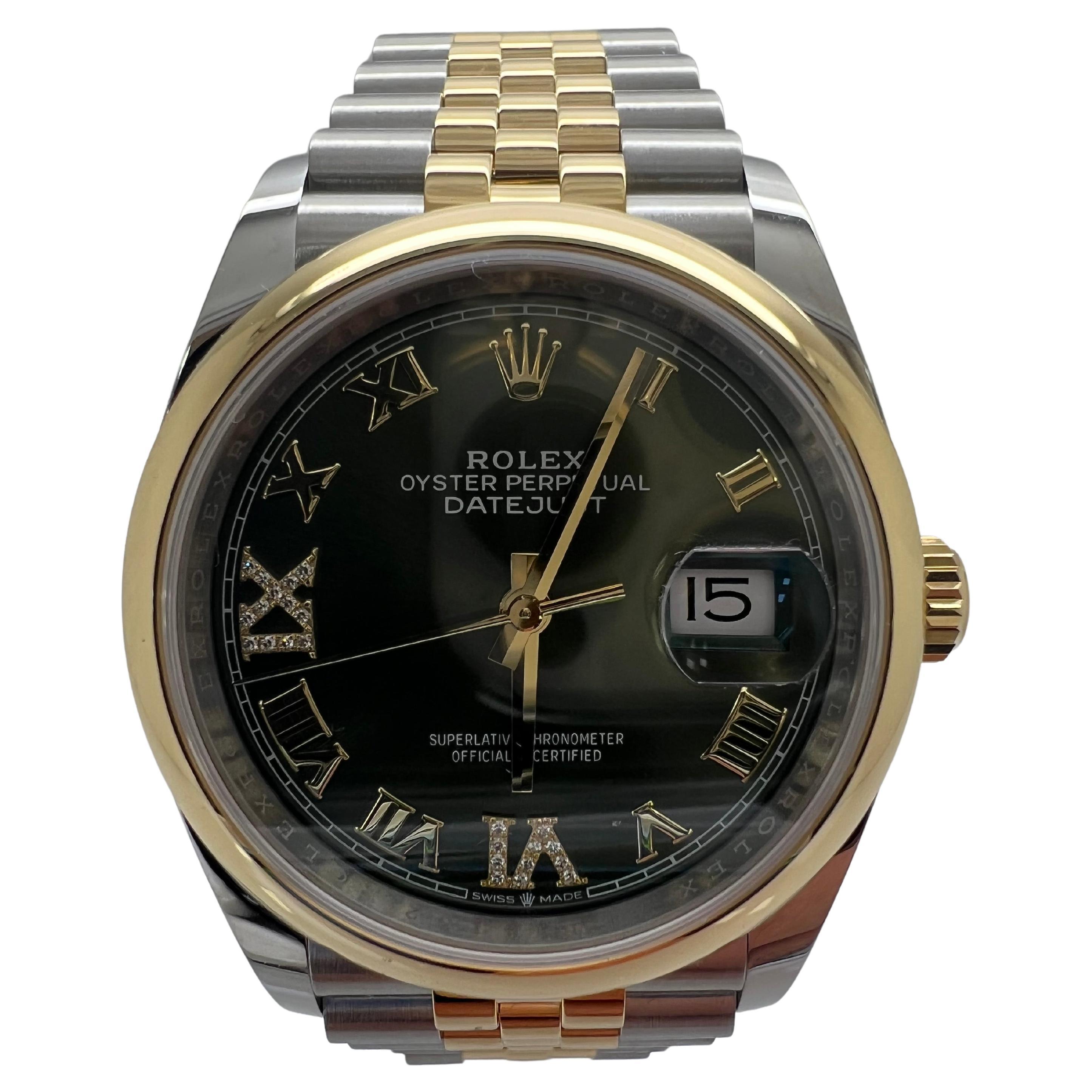 Rolex 18K Gold/SS Datejust Olive Green Diamond Watch, 2022 For Sale