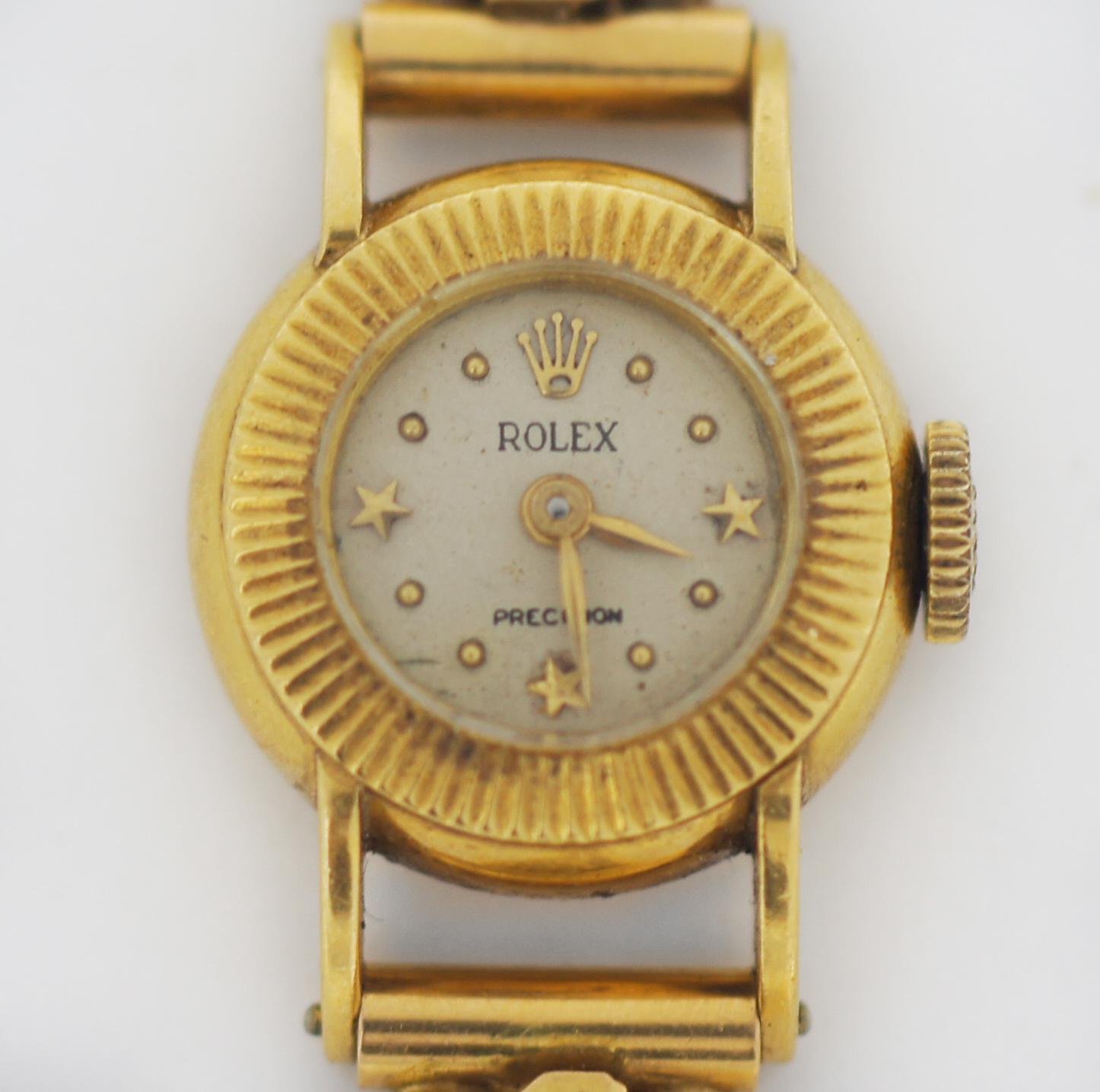 Rolex 18K Gold Vintage Precision Mechanical Movement Watch In Good Condition In San Fernando, CA