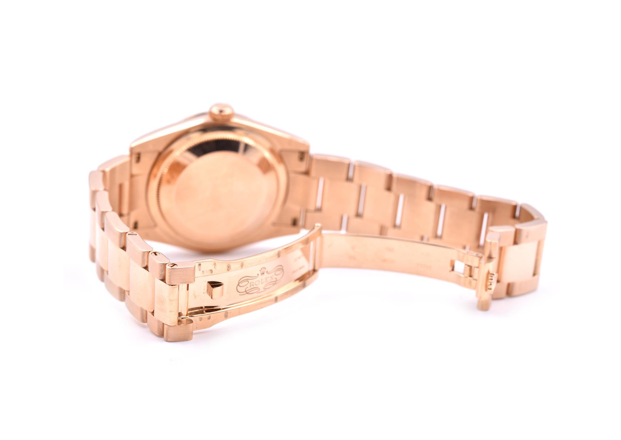 Rolex 18 Karat Rose Gold Day-Date Black Arabic Dial Watch Ref. 118205 In Excellent Condition In Scottsdale, AZ