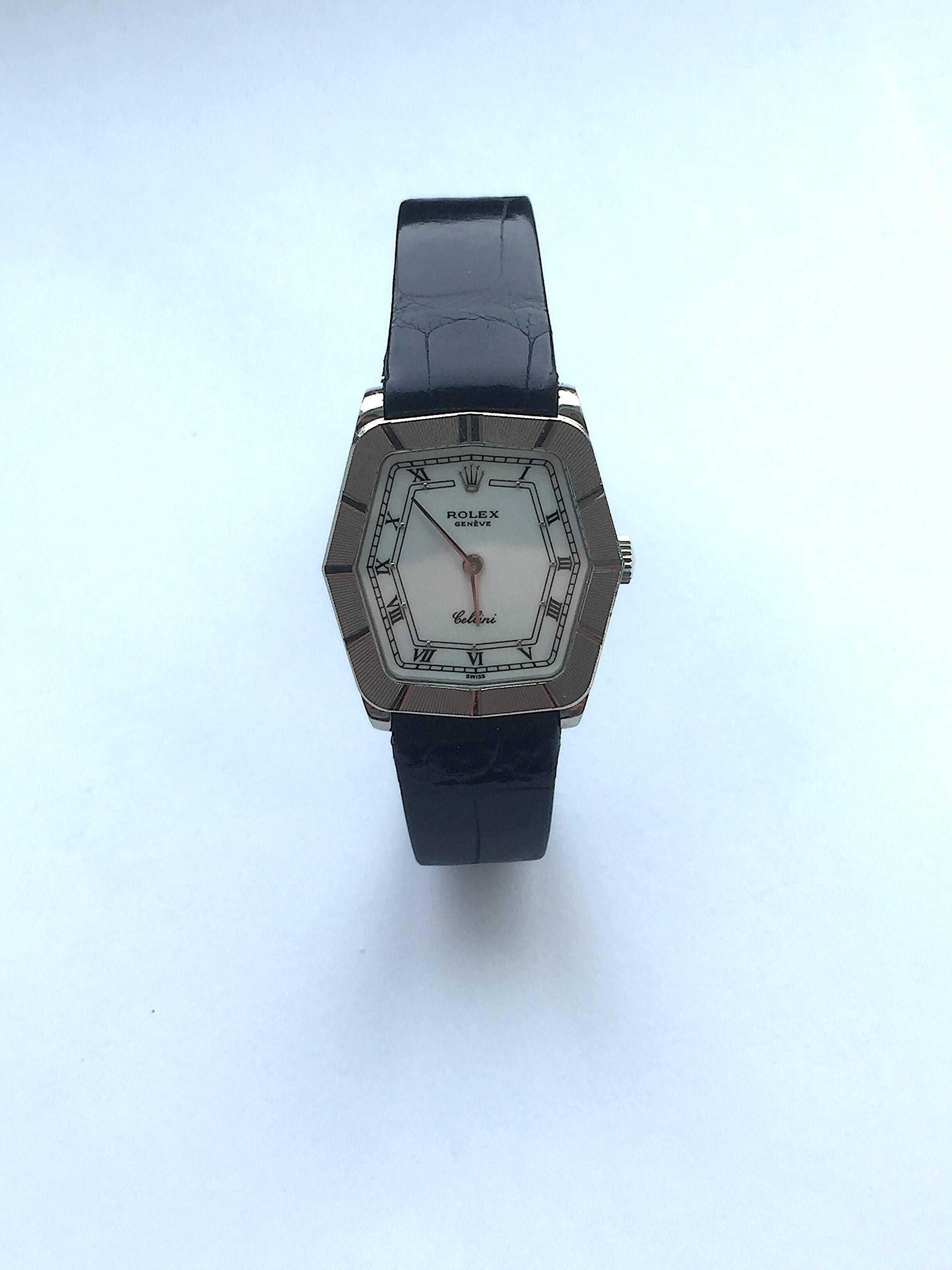 Rolex 18K White Gold Cellini Geometric Manual Wind Wristwatch For Sale 7