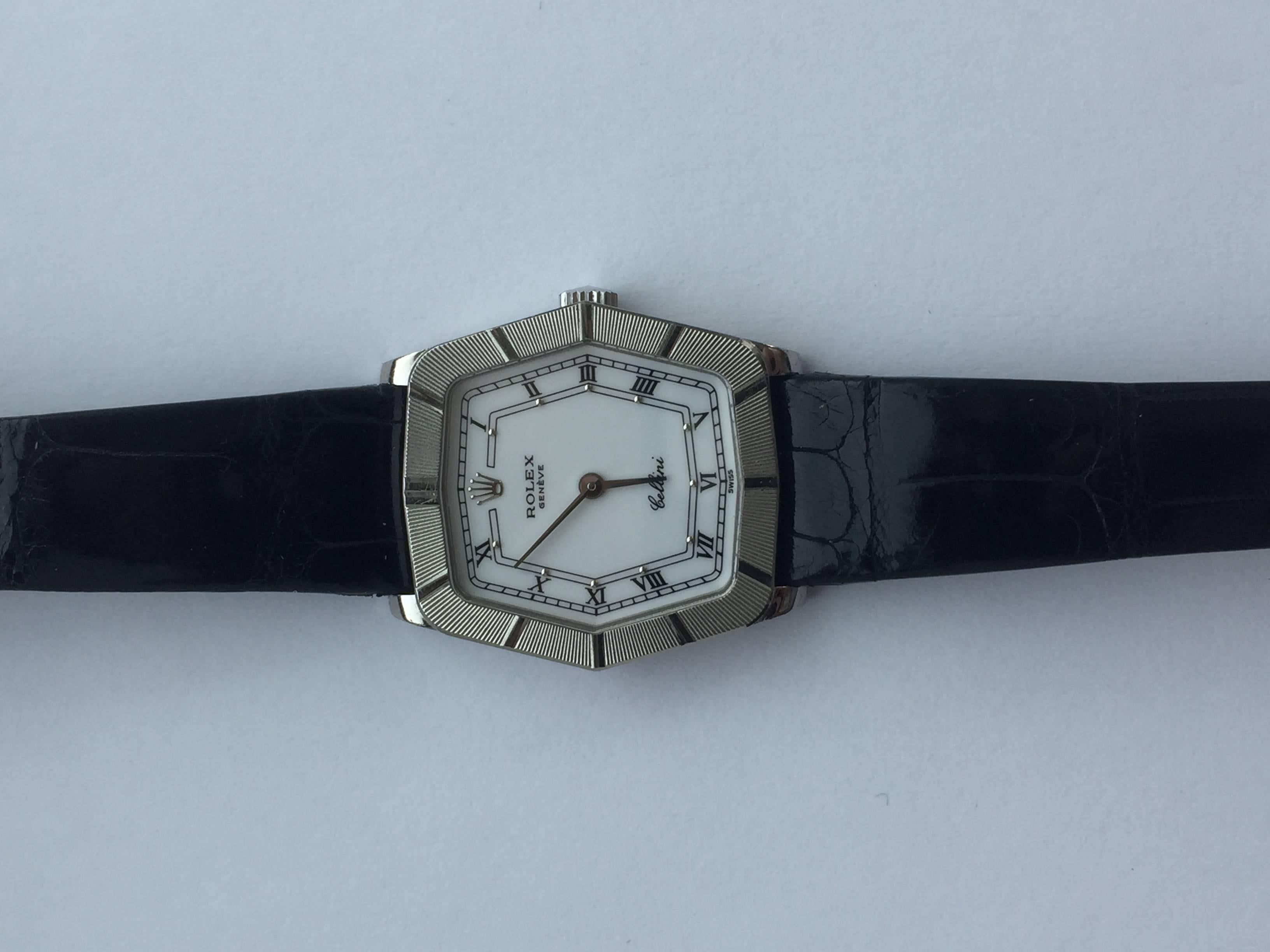 Women's Rolex 18K White Gold Cellini Geometric Manual Wind Wristwatch For Sale