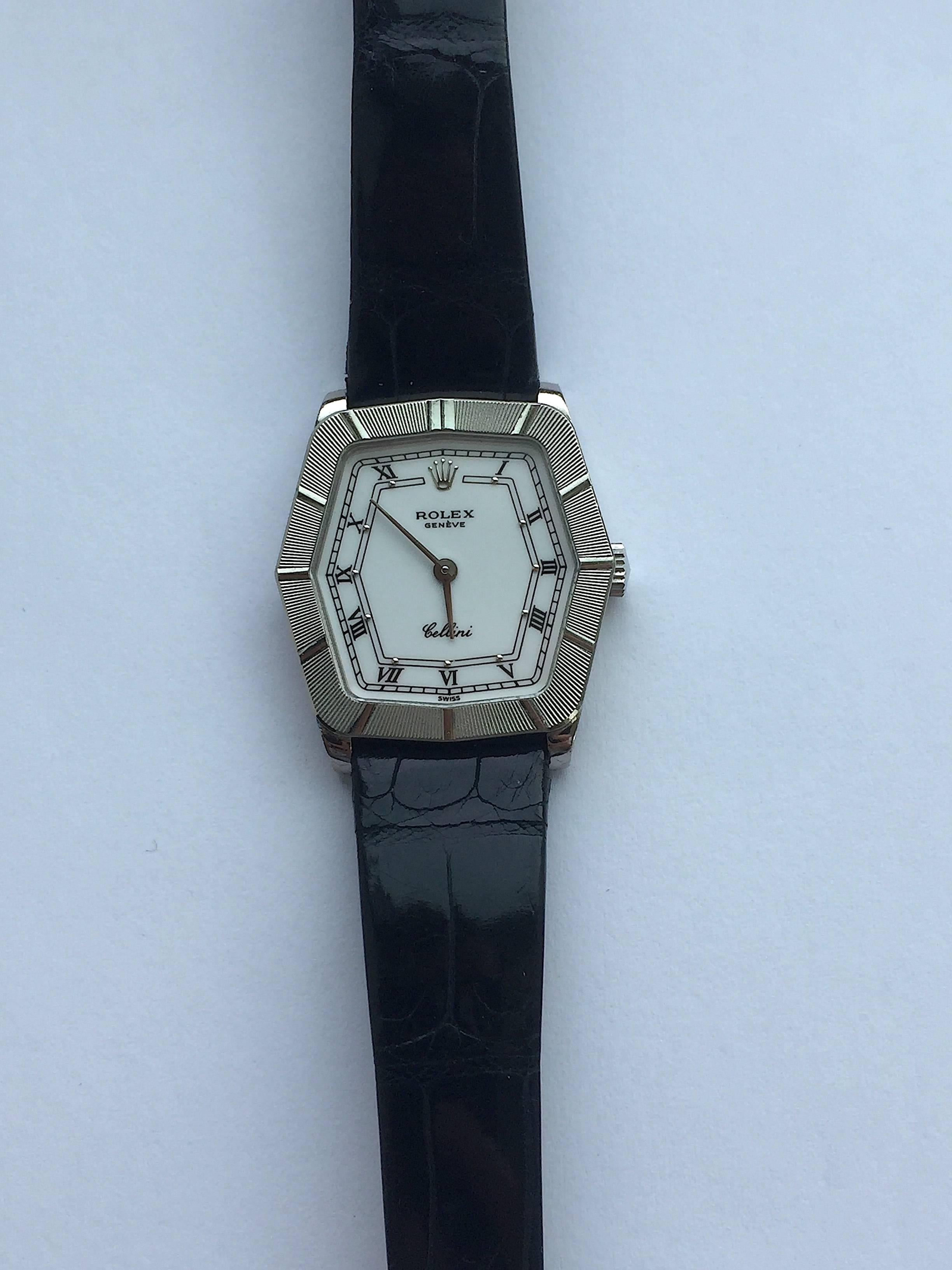 Rolex 18K White Gold Cellini Geometric Manual Wind Wristwatch For Sale 1